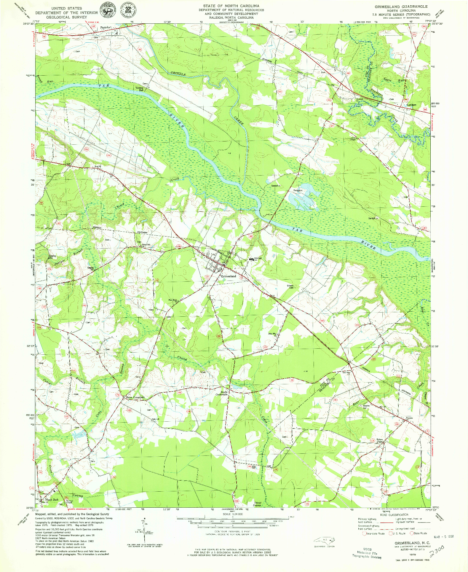 USGS 1:24000-SCALE QUADRANGLE FOR GRIMESLAND, NC 1979