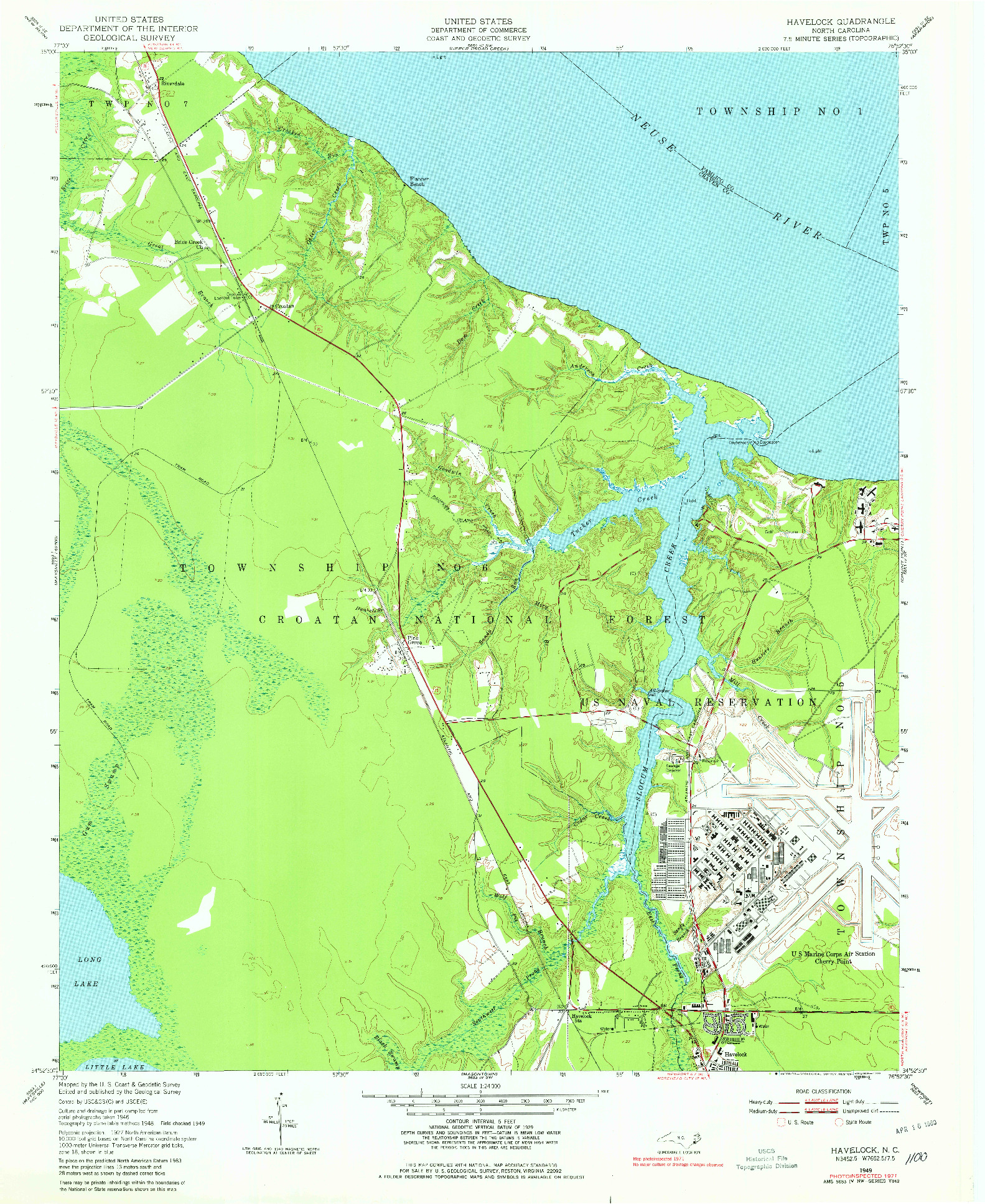 USGS 1:24000-SCALE QUADRANGLE FOR HAVELOCK, NC 1949