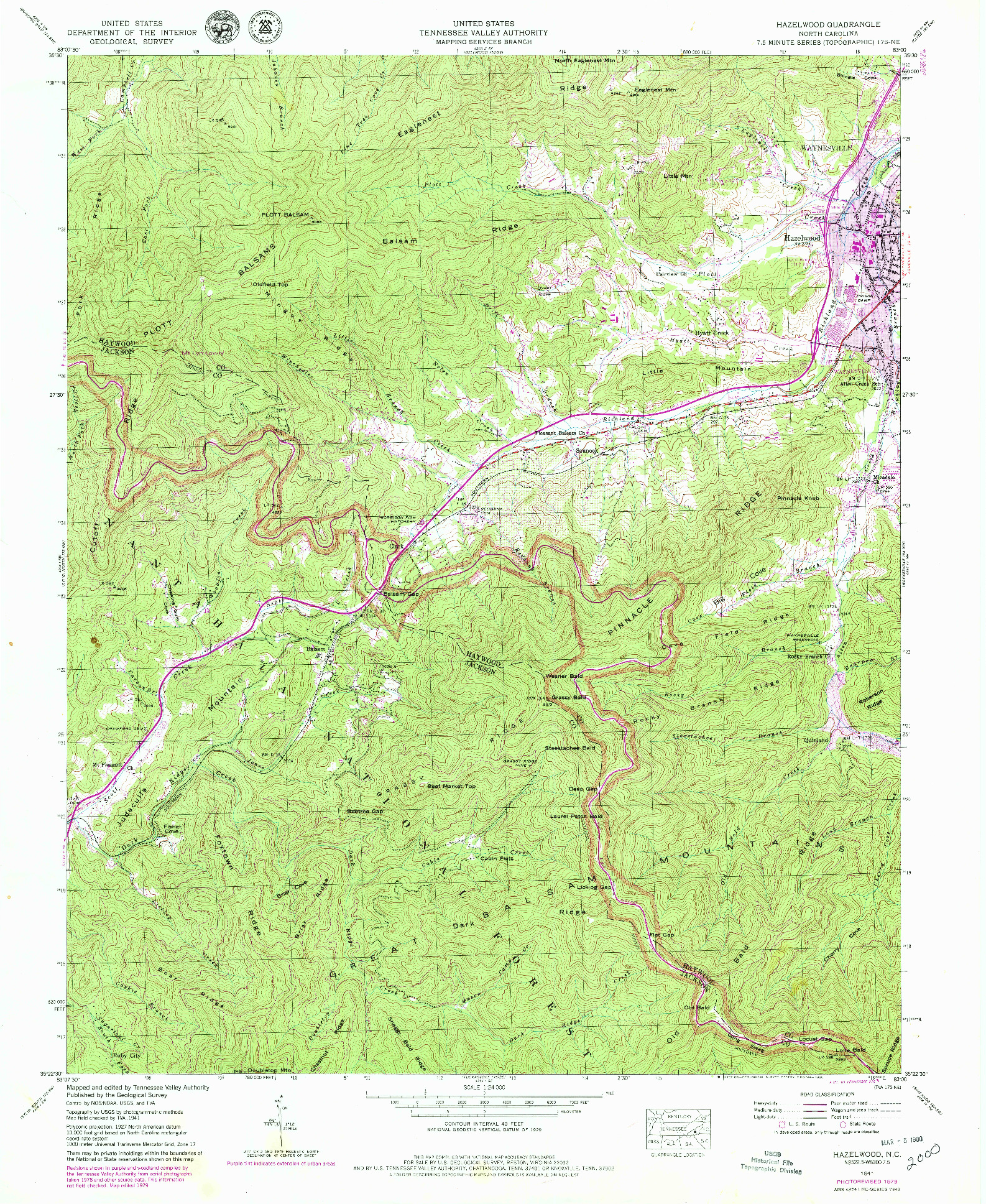 USGS 1:24000-SCALE QUADRANGLE FOR HAZELWOOD, NC 1941