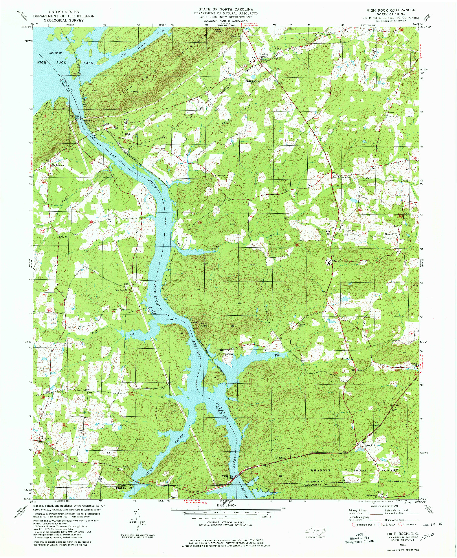 USGS 1:24000-SCALE QUADRANGLE FOR HIGH ROCK, NC 1980