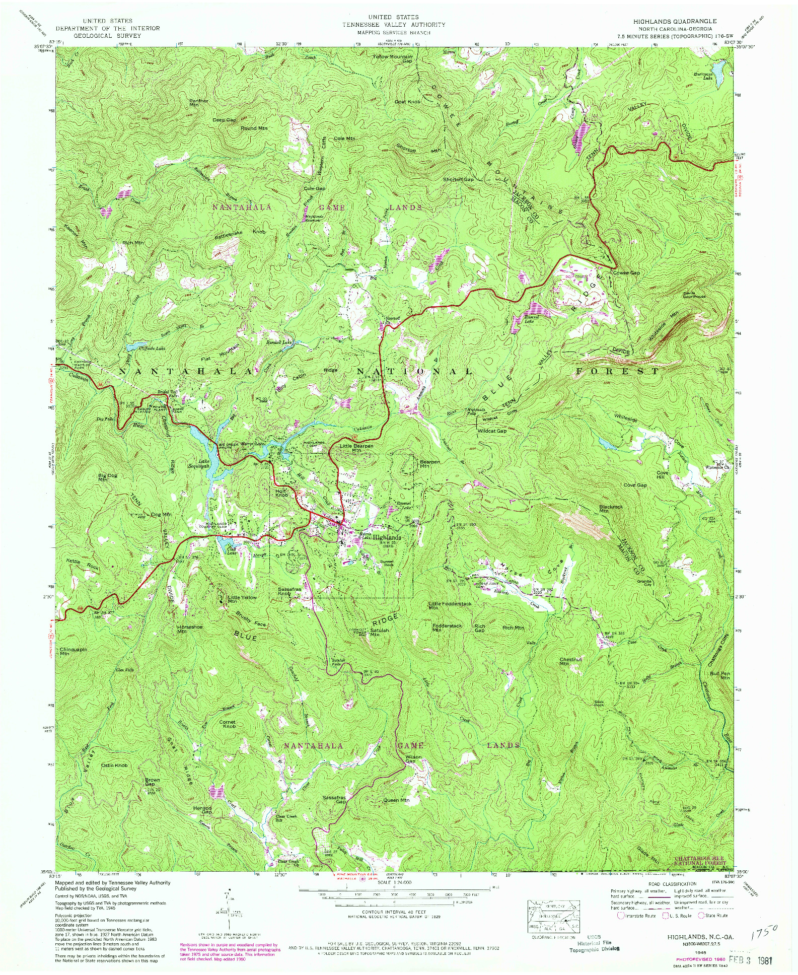 USGS 1:24000-SCALE QUADRANGLE FOR HIGHLANDS, NC 1946