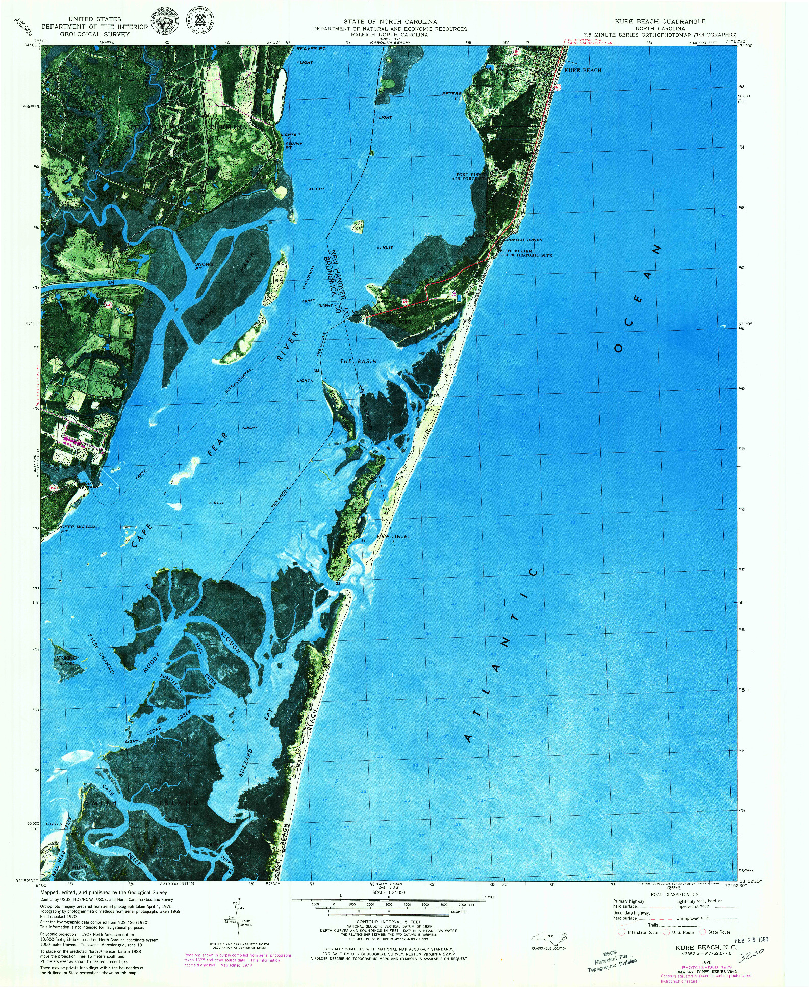 USGS 1:24000-SCALE QUADRANGLE FOR KURE BEACH, NC 1970
