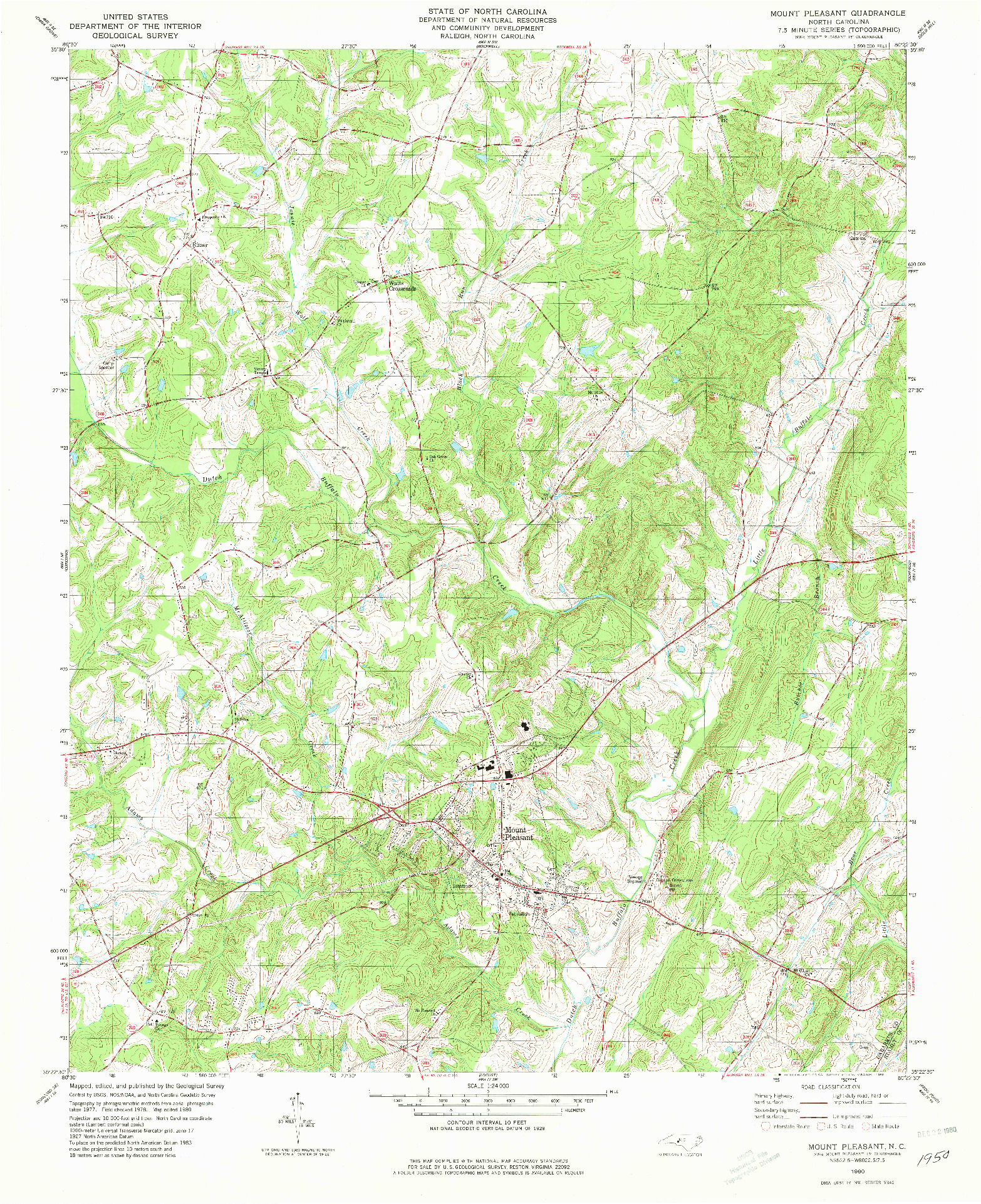 USGS 1:24000-SCALE QUADRANGLE FOR MOUNT PLEASANT, NC 1980