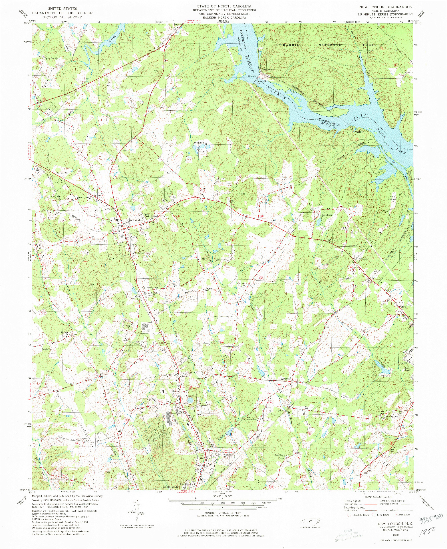 USGS 1:24000-SCALE QUADRANGLE FOR NEW LONDON, NC 1980