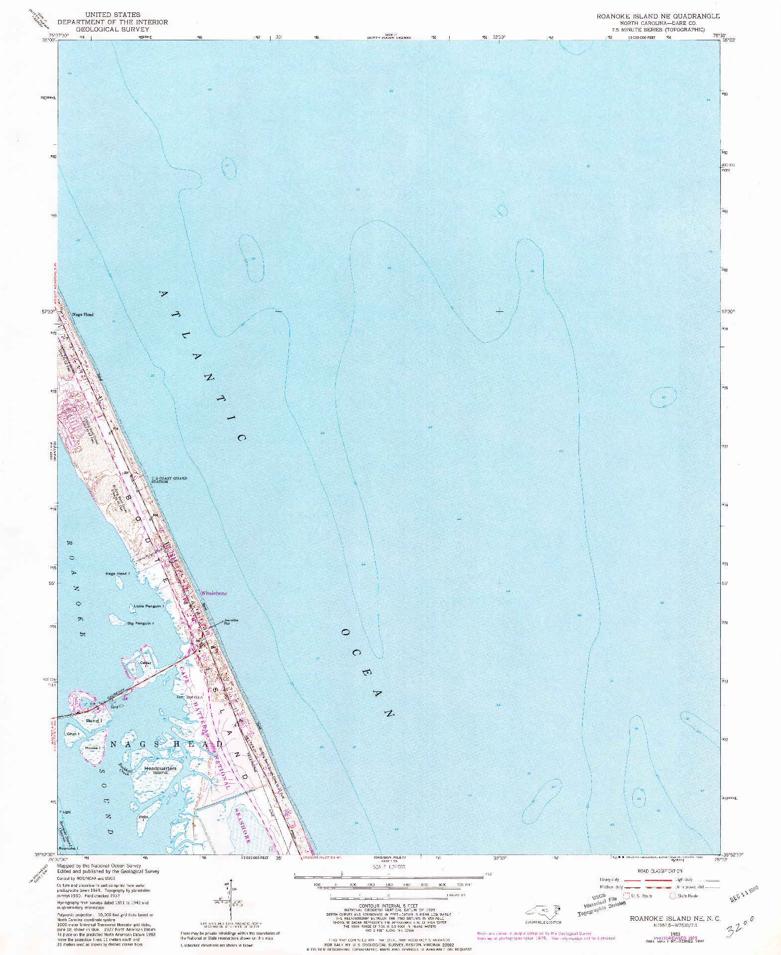 USGS 1:24000-SCALE QUADRANGLE FOR ROANOKE ISLAND NE, NC 1953