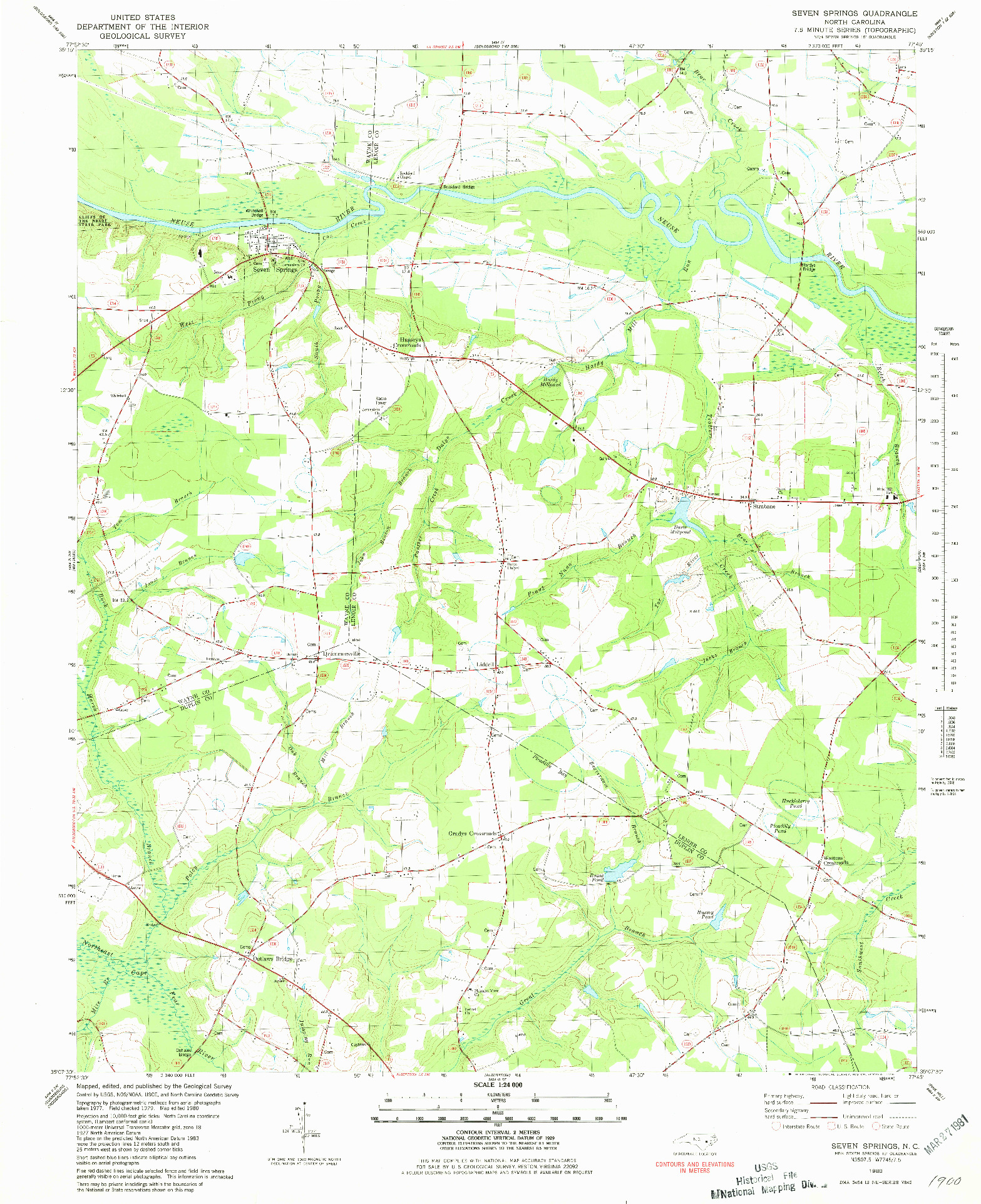 USGS 1:24000-SCALE QUADRANGLE FOR SEVEN SPRINGS, NC 1980