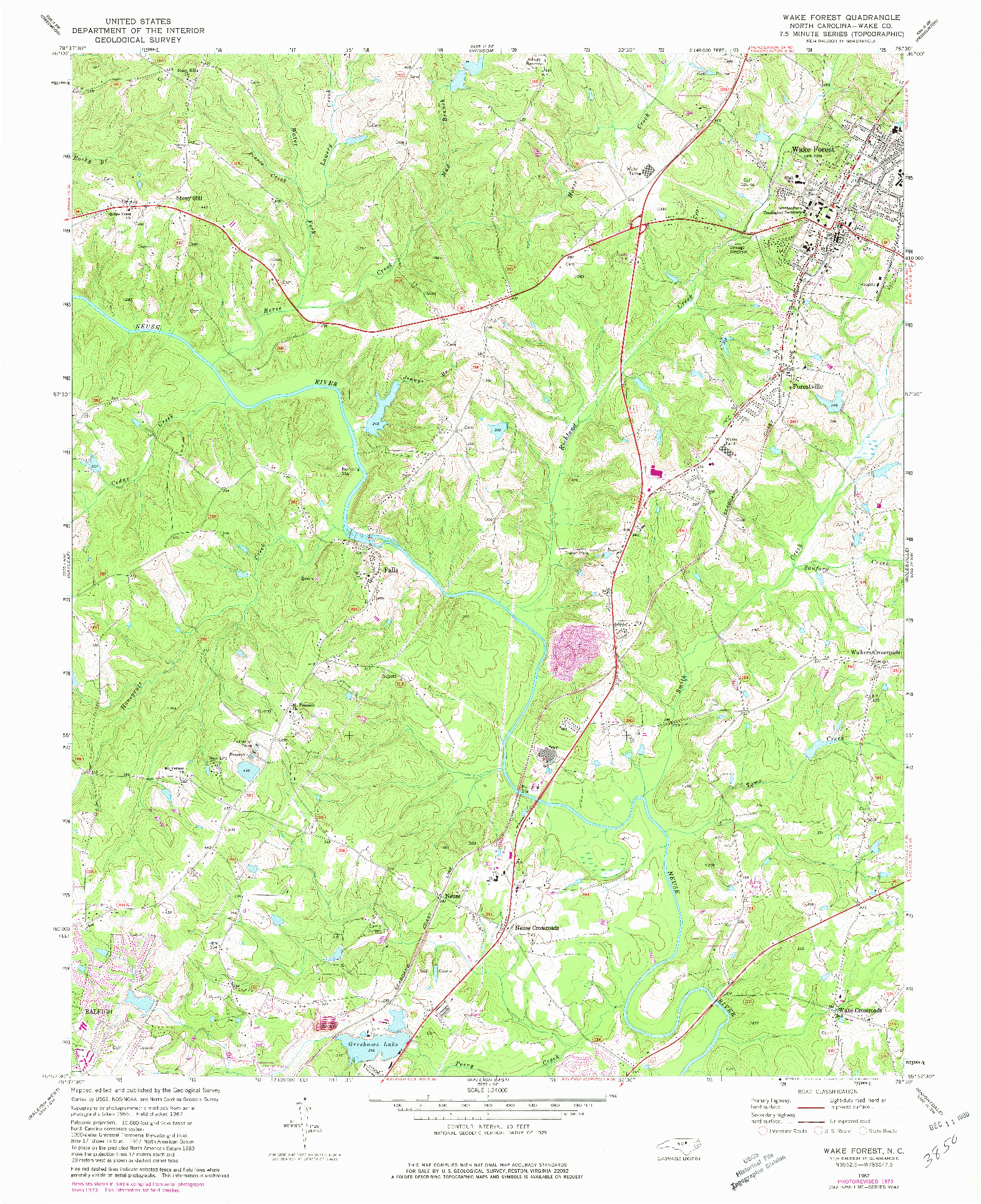 USGS 1:24000-SCALE QUADRANGLE FOR WAKE FOREST, NC 1967
