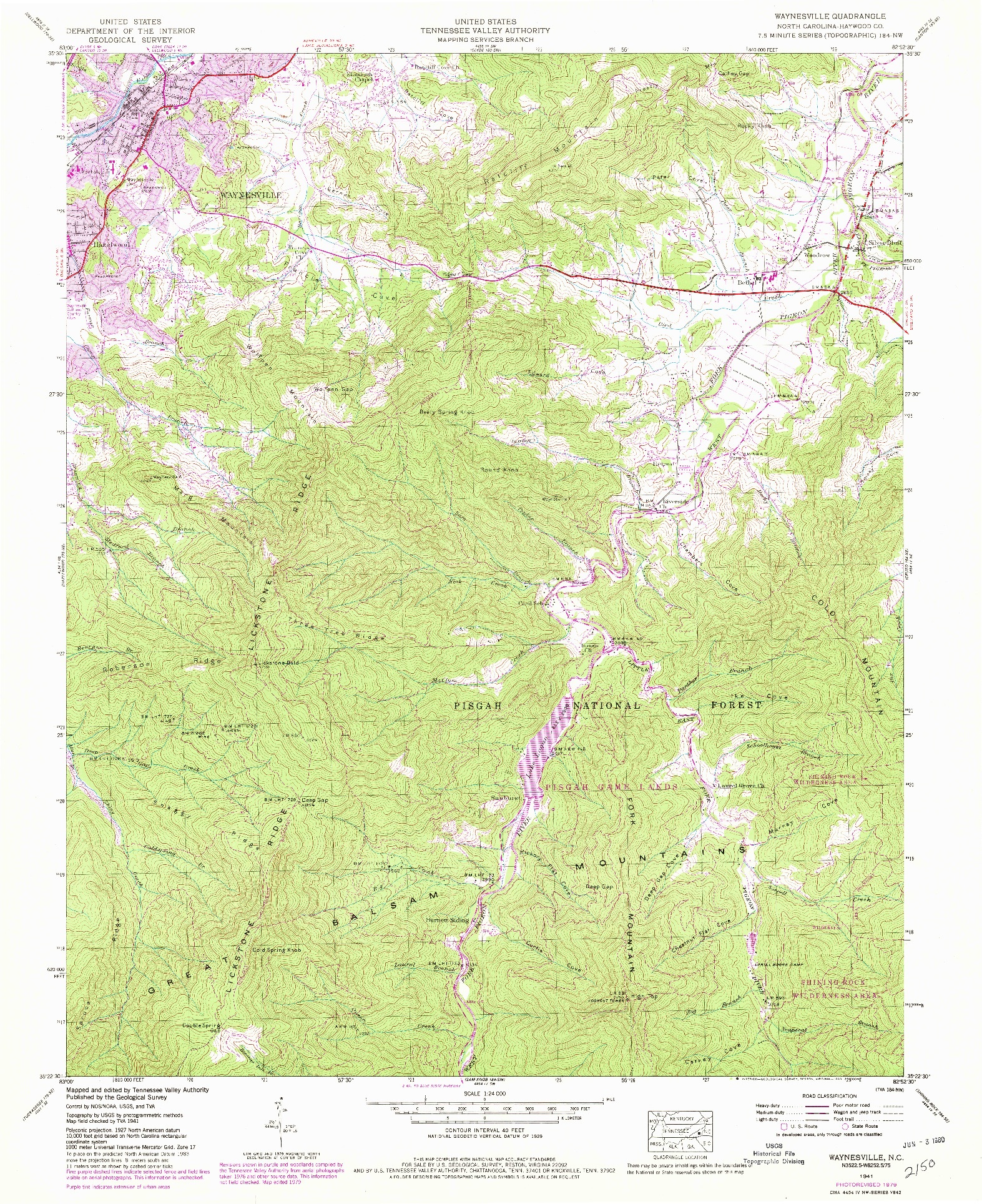 USGS 1:24000-SCALE QUADRANGLE FOR WAYNESVILLE, NC 1941