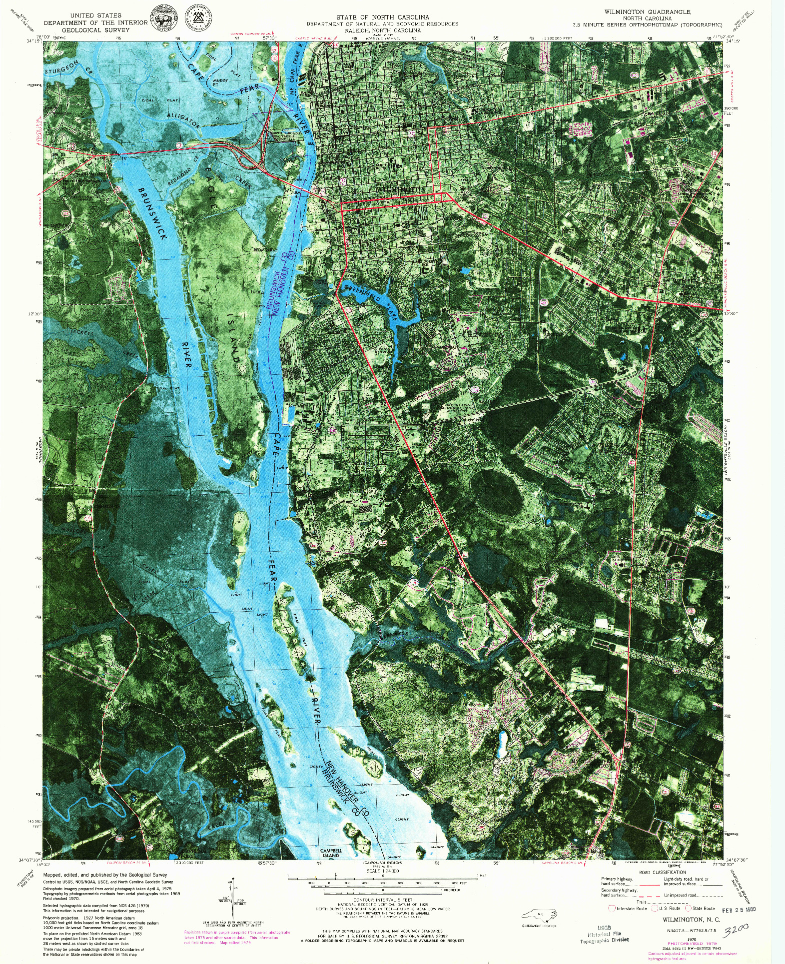 USGS 1:24000-SCALE QUADRANGLE FOR WILMINGTON, NC 1970
