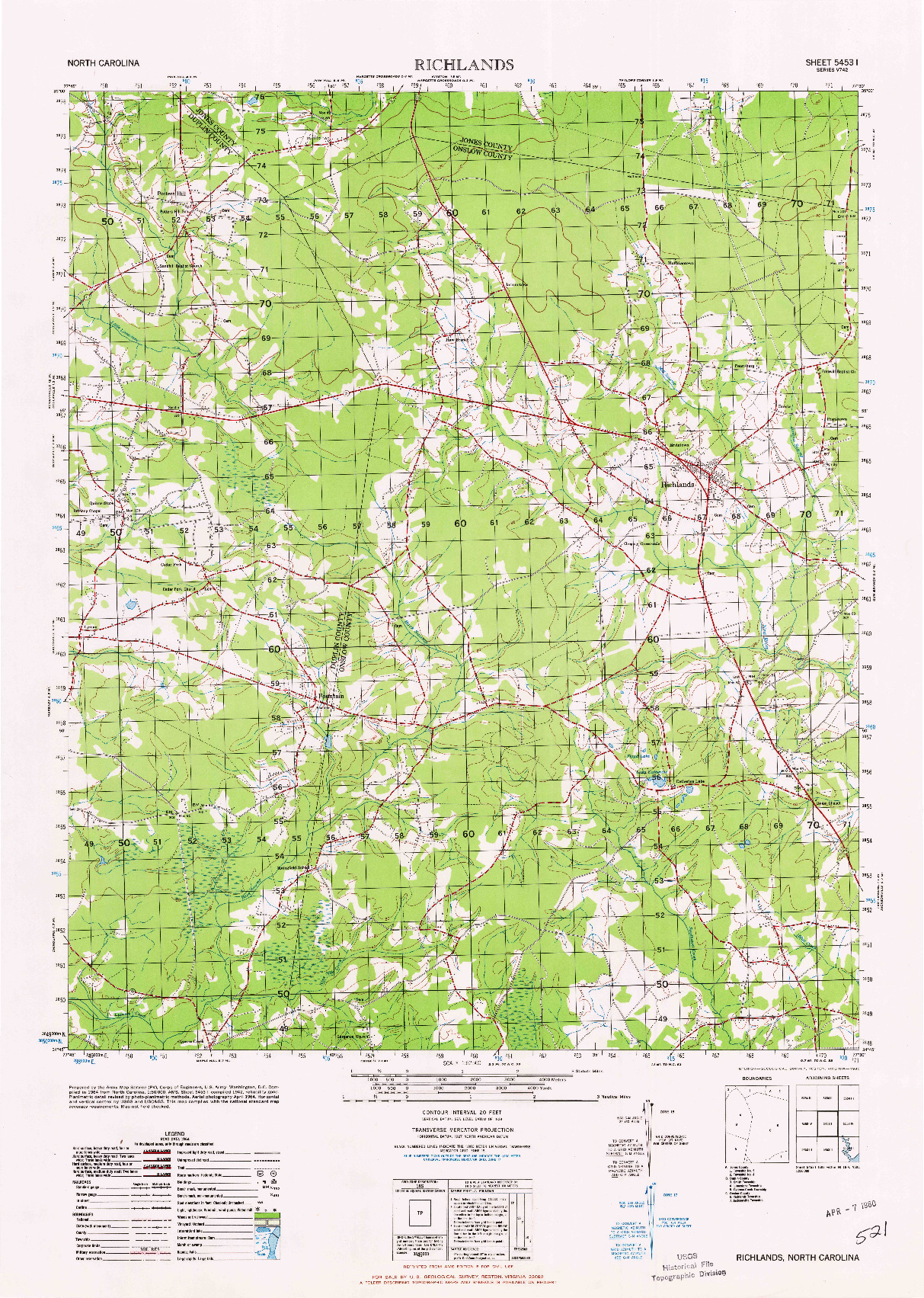 USGS 1:62500-SCALE QUADRANGLE FOR RICHLANDS, NC 1980