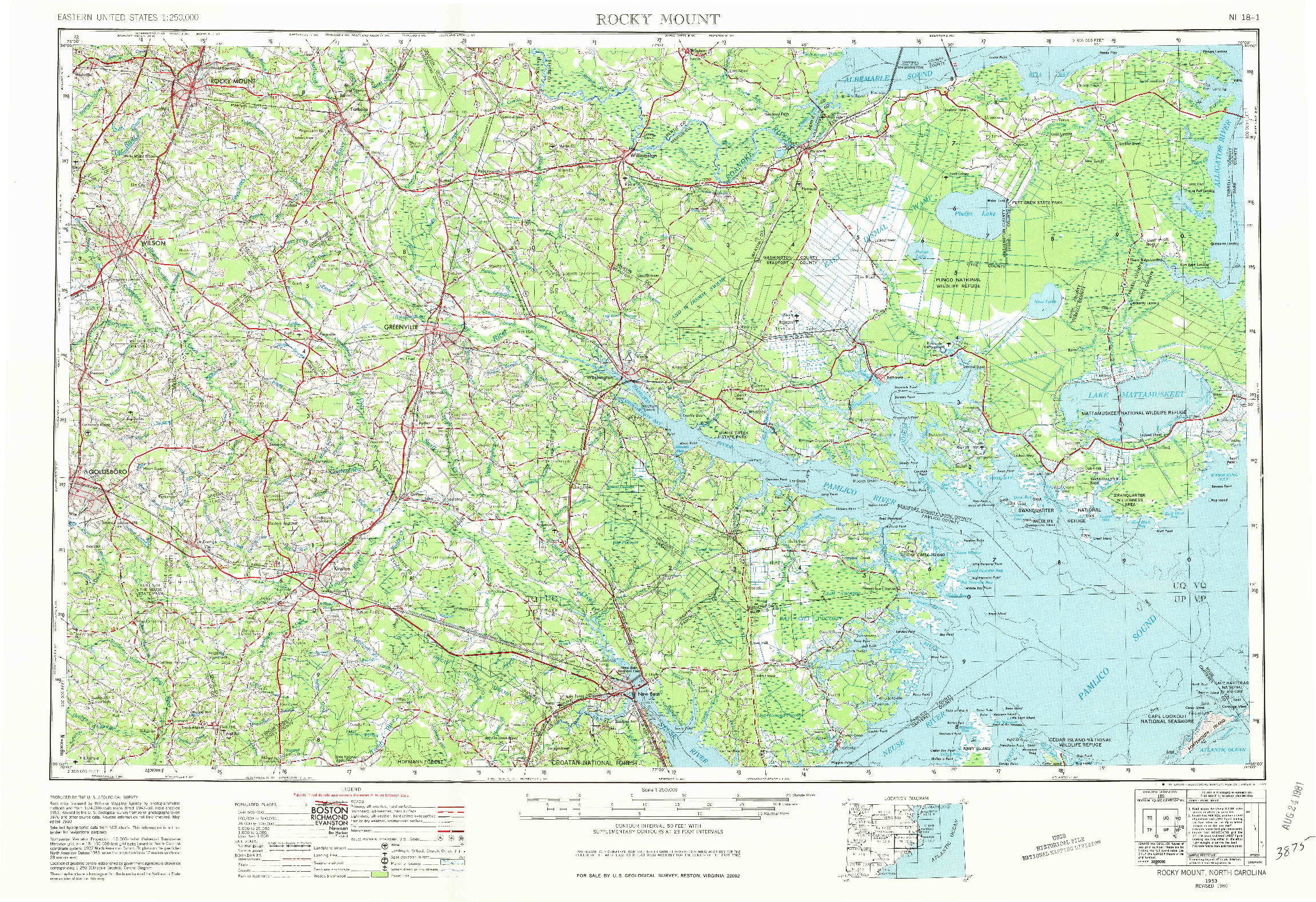 USGS 1:250000-SCALE QUADRANGLE FOR ROCKY MOUNT, NC 1953