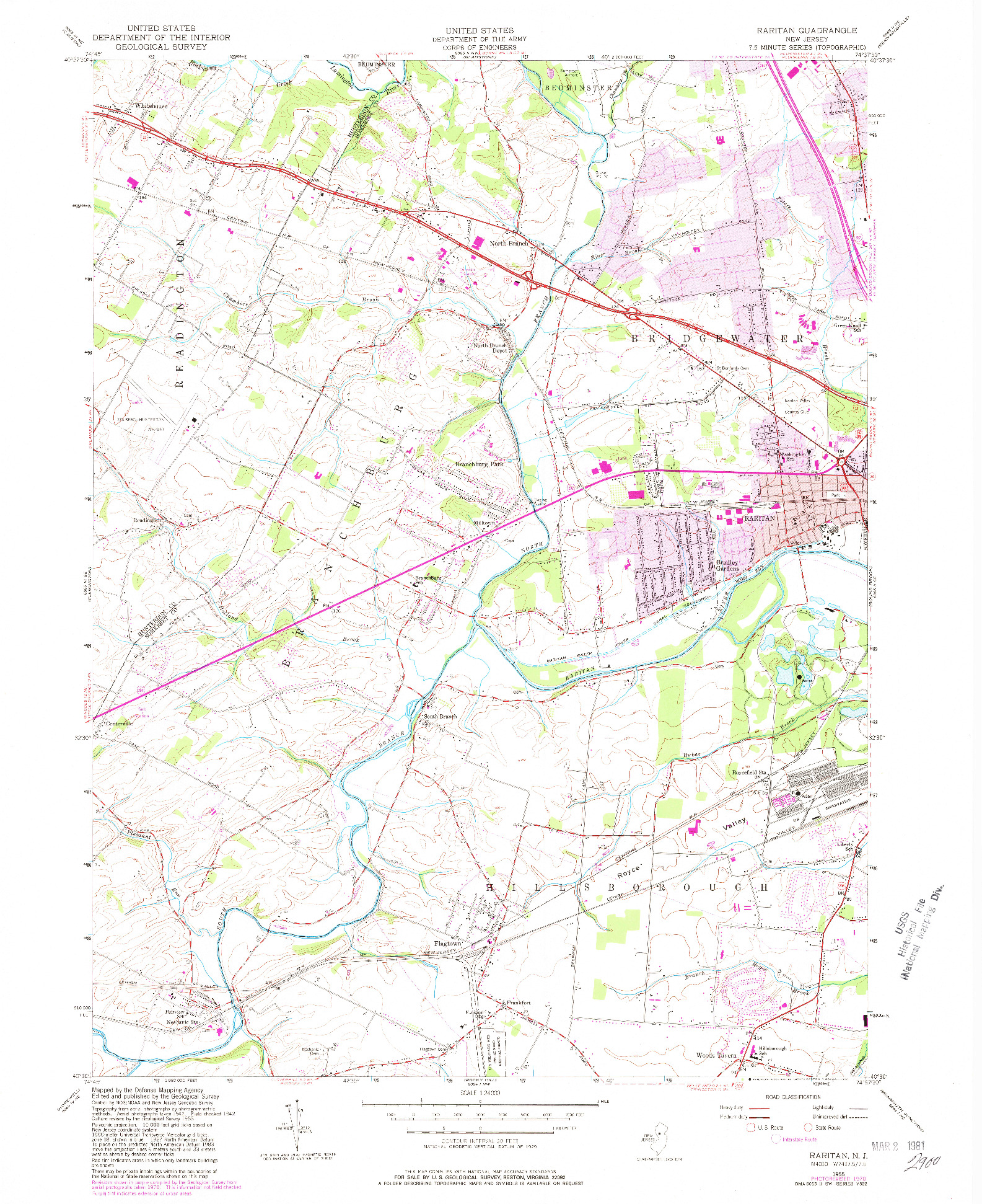 USGS 1:24000-SCALE QUADRANGLE FOR RARITAN, NJ 1955