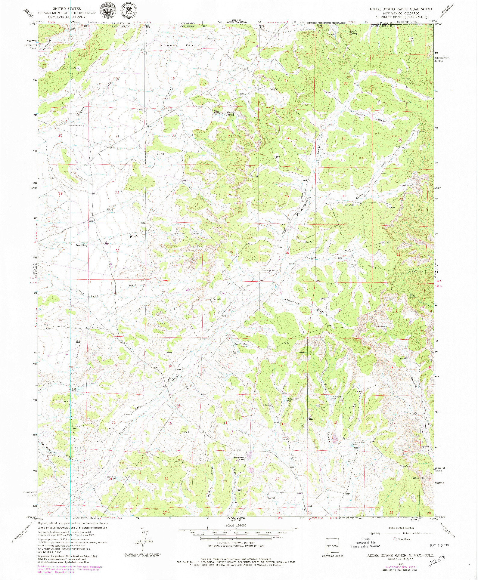 USGS 1:24000-SCALE QUADRANGLE FOR ADOBE DOWNS RANCH, NM 1963