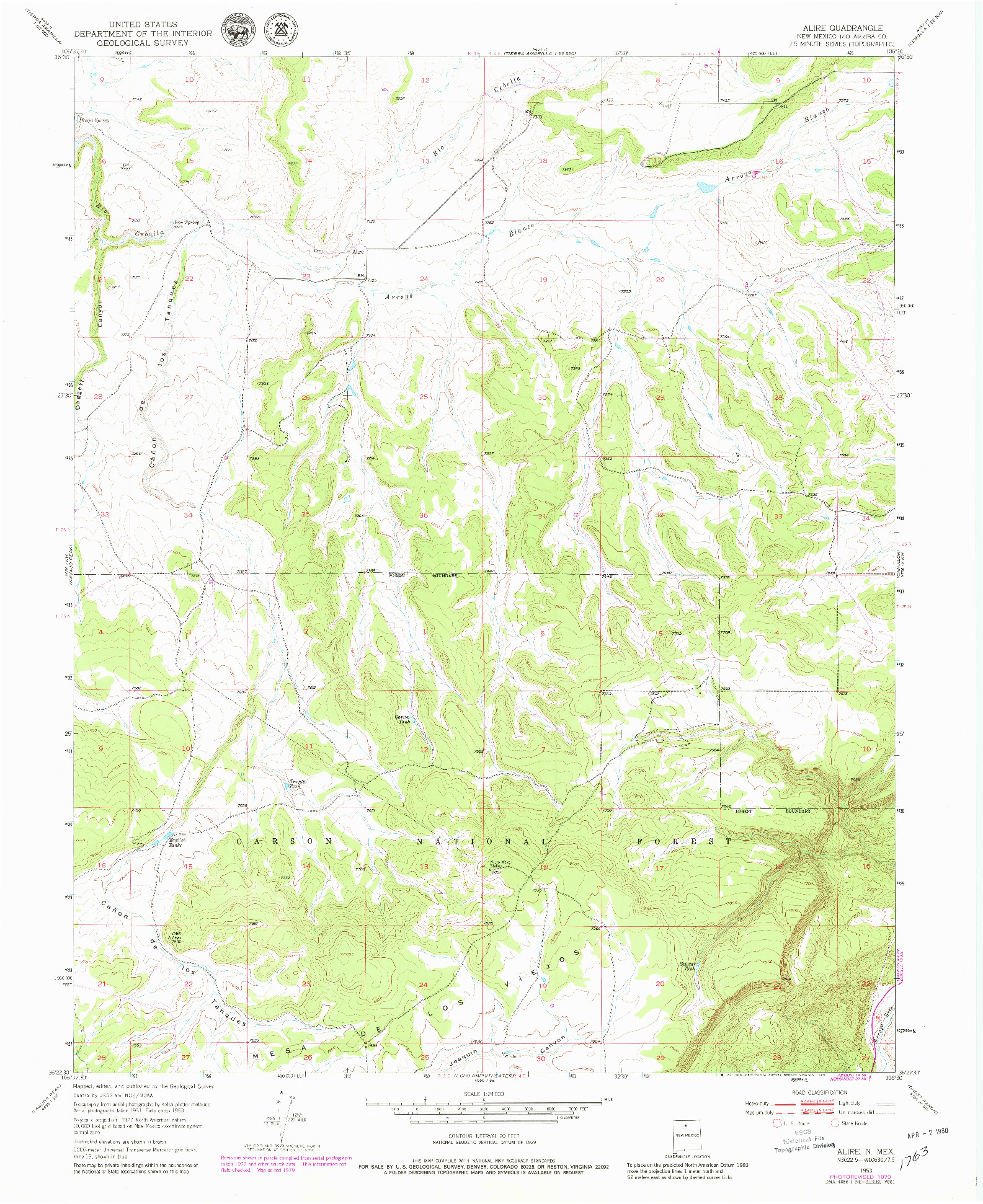 USGS 1:24000-SCALE QUADRANGLE FOR ALIRE, NM 1953