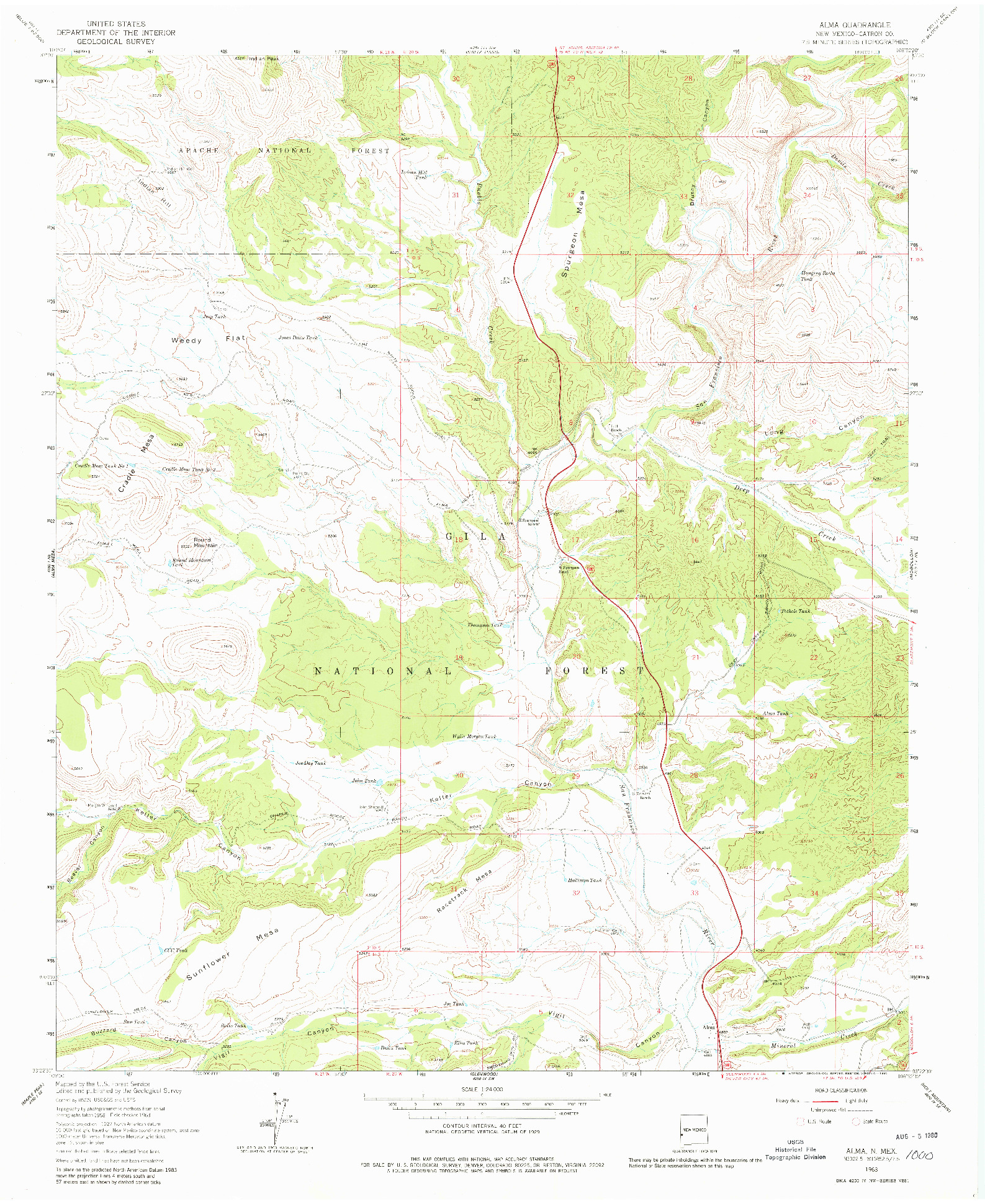 USGS 1:24000-SCALE QUADRANGLE FOR ALMA, NM 1963