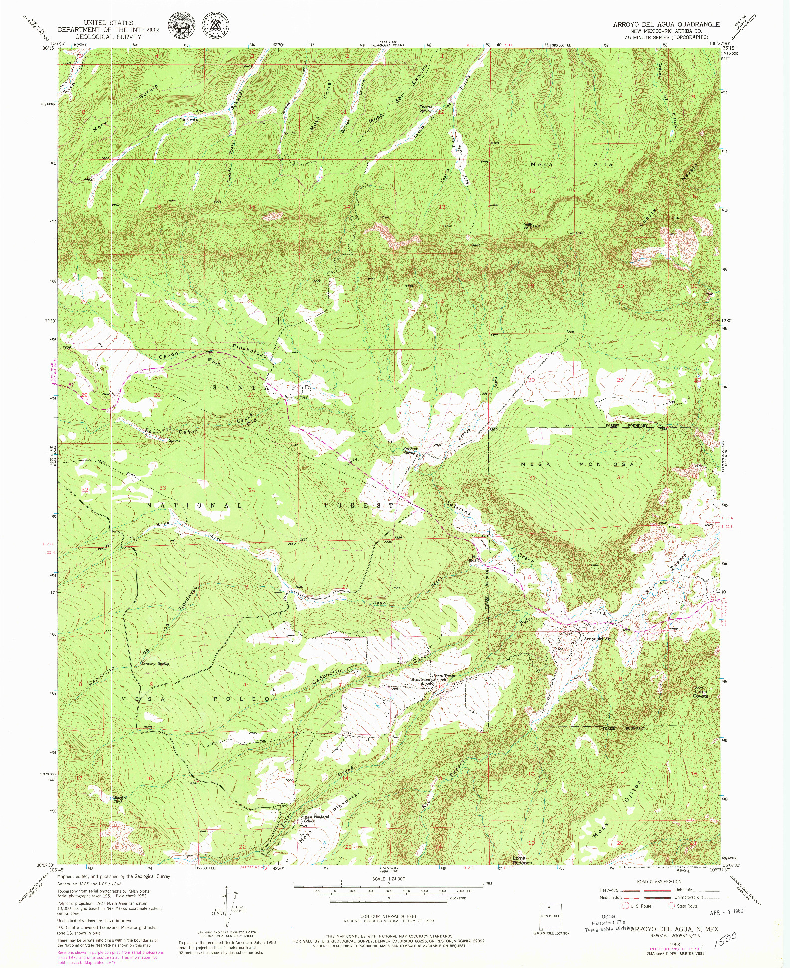 USGS 1:24000-SCALE QUADRANGLE FOR ARROYO DEL AGUA, NM 1953