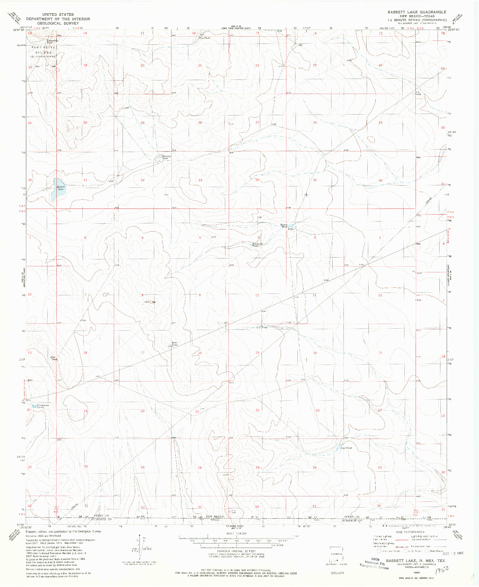 USGS 1:24000-SCALE QUADRANGLE FOR BASSETT LAKE, NM 1980