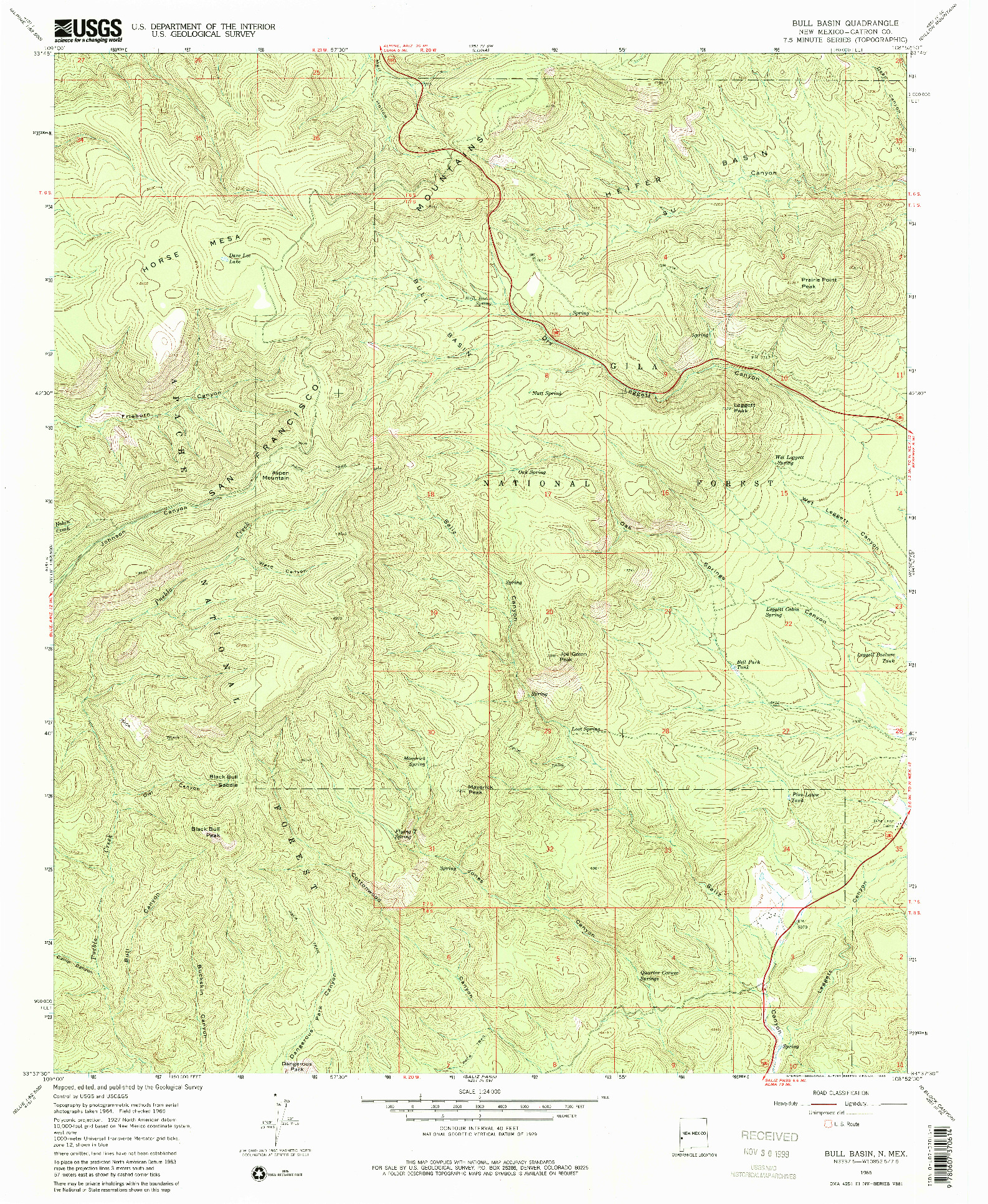 USGS 1:24000-SCALE QUADRANGLE FOR BULL BASIN, NM 1965