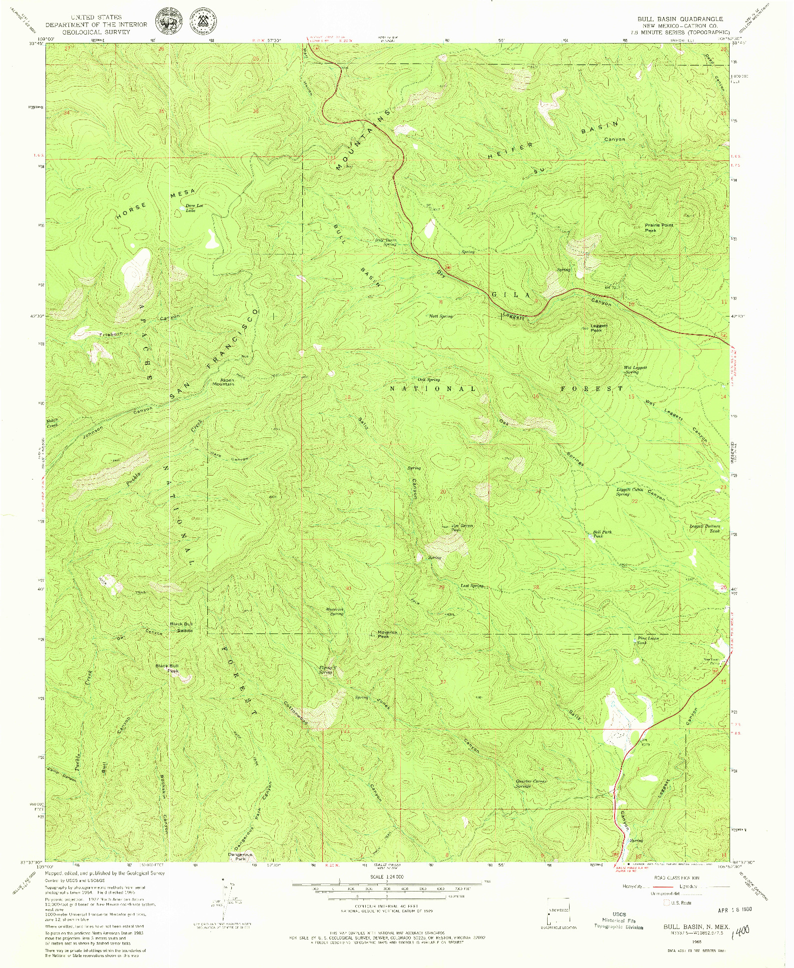 USGS 1:24000-SCALE QUADRANGLE FOR BULL BASIN, NM 1965