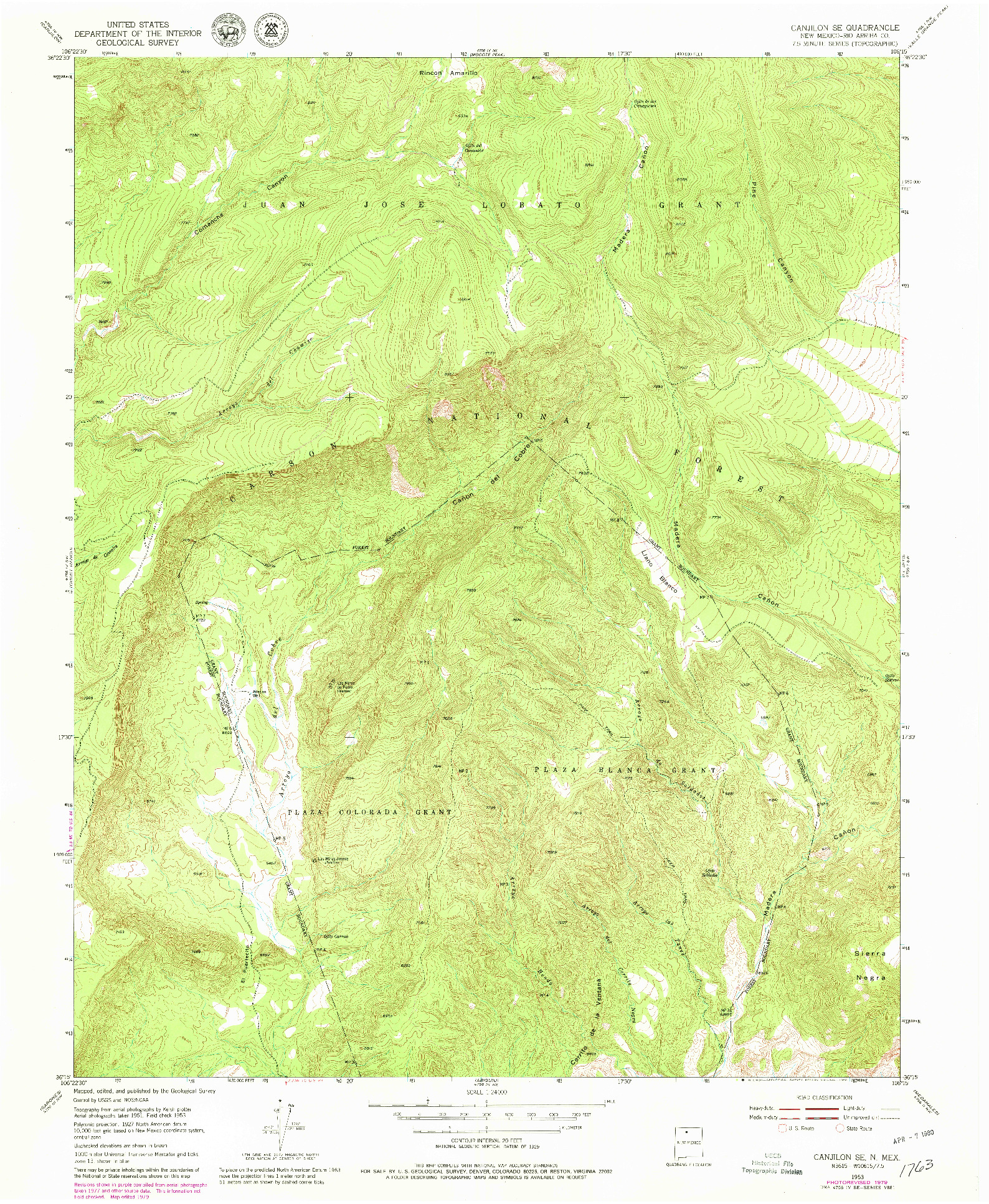 USGS 1:24000-SCALE QUADRANGLE FOR CANJILON SE, NM 1953