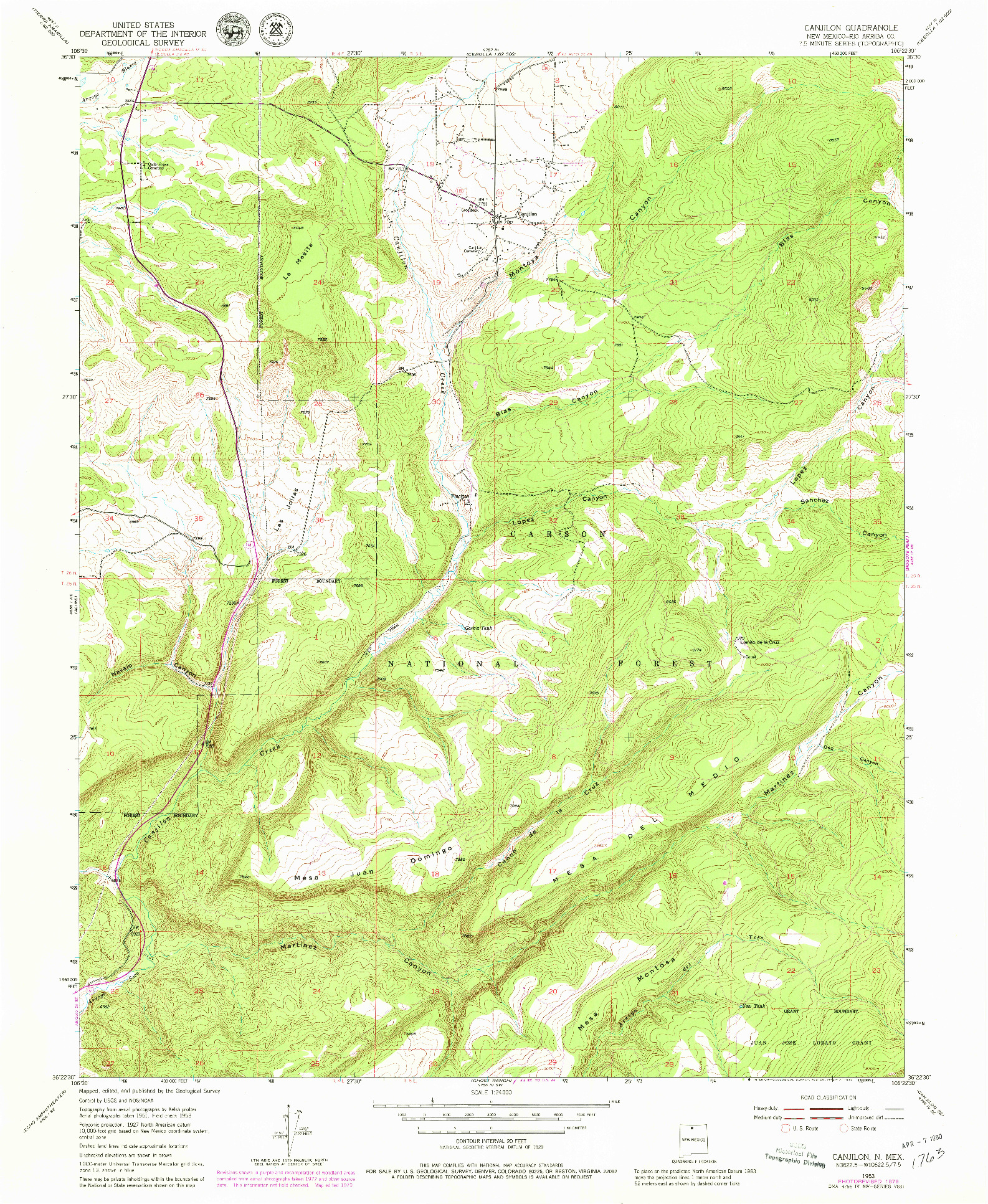 USGS 1:24000-SCALE QUADRANGLE FOR CANJILON, NM 1953