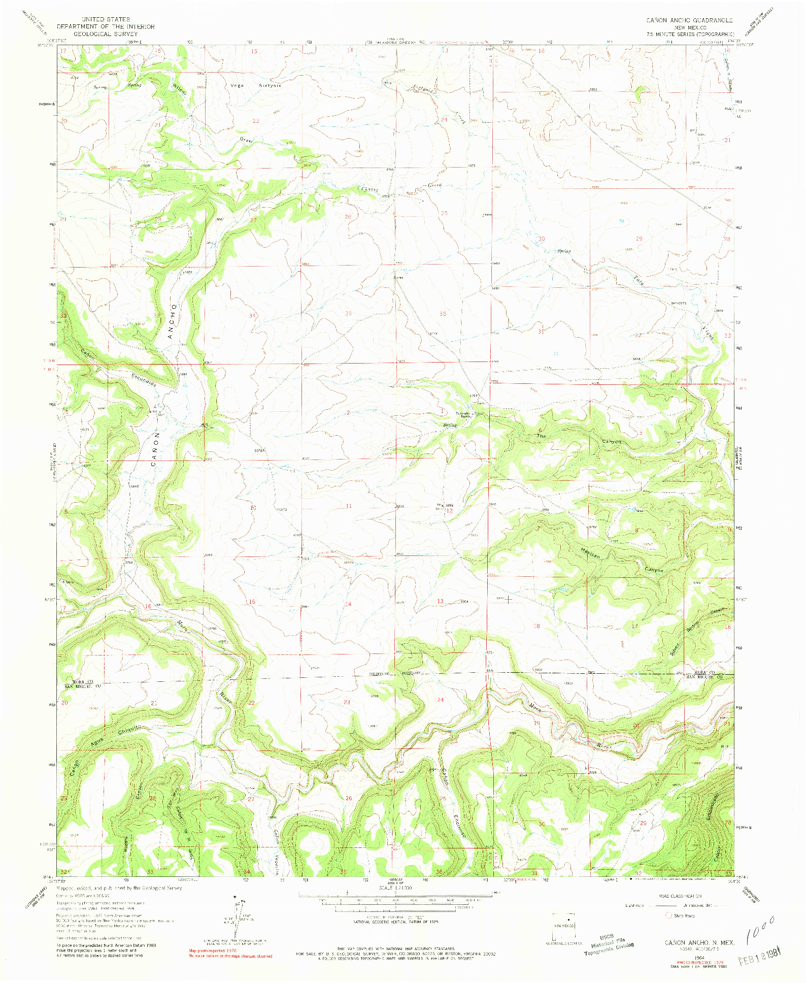 USGS 1:24000-SCALE QUADRANGLE FOR CANON ANCHO, NM 1964