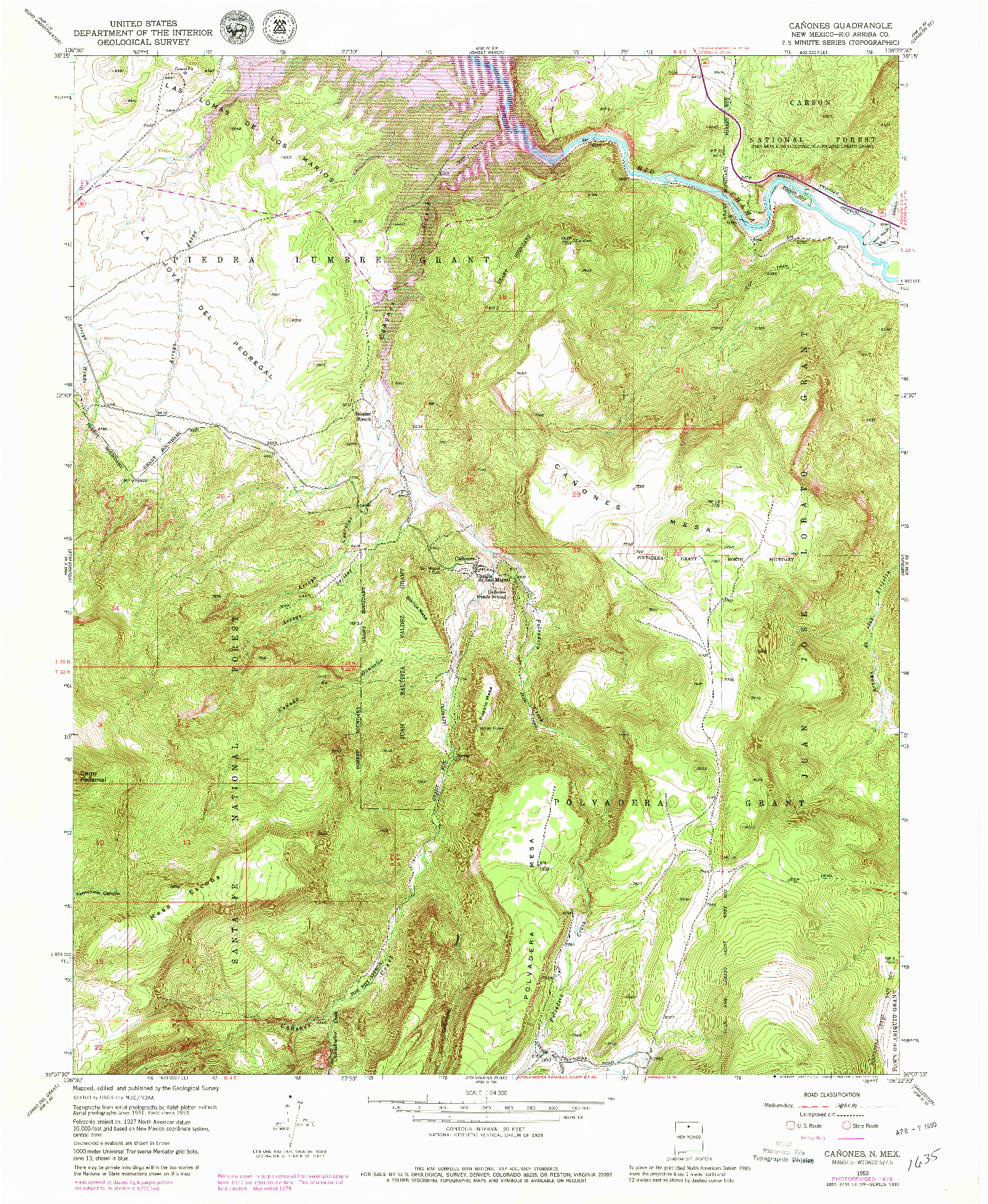 USGS 1:24000-SCALE QUADRANGLE FOR CANONES, NM 1953