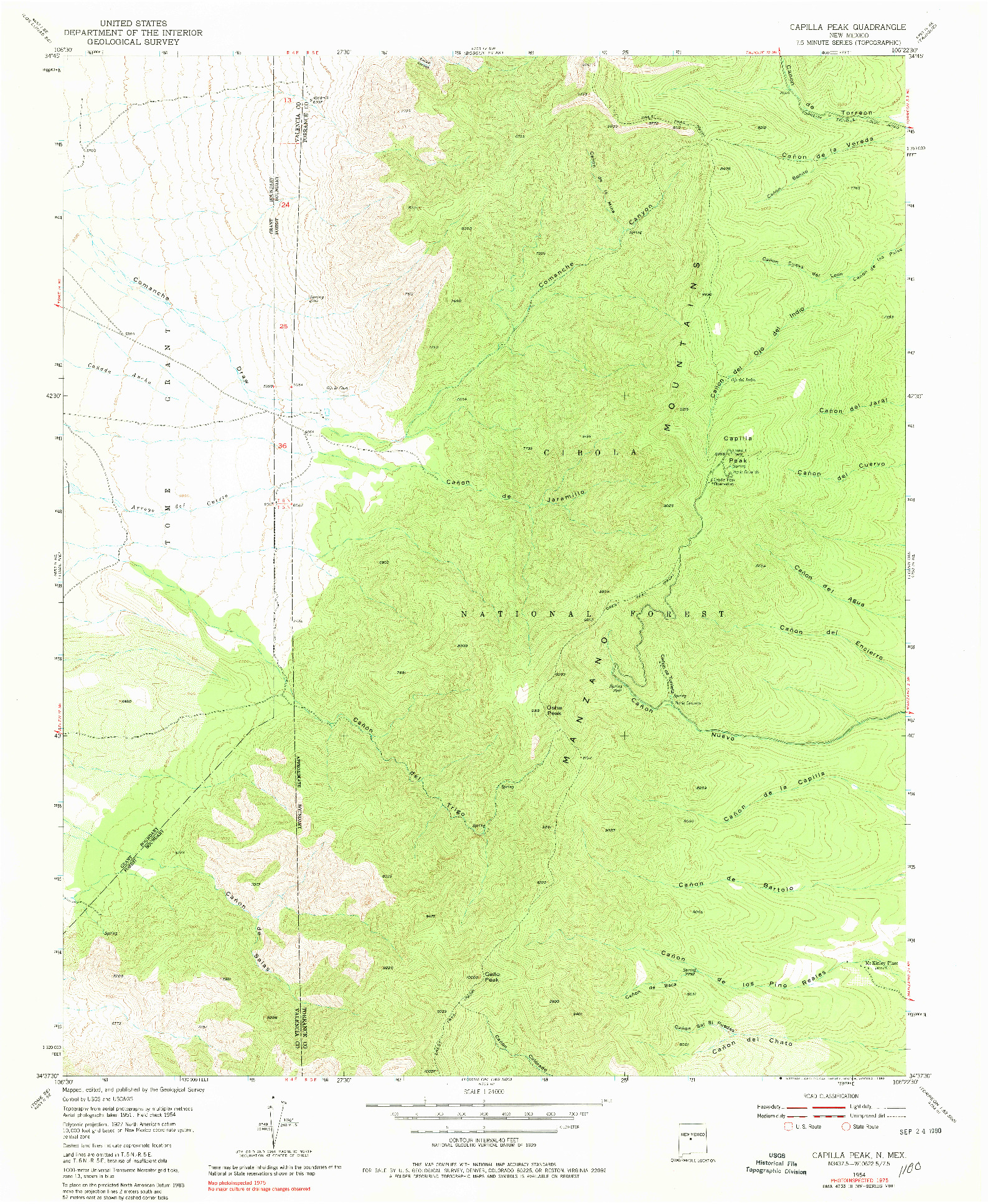 USGS 1:24000-SCALE QUADRANGLE FOR CAPILLA PEAK, NM 1954