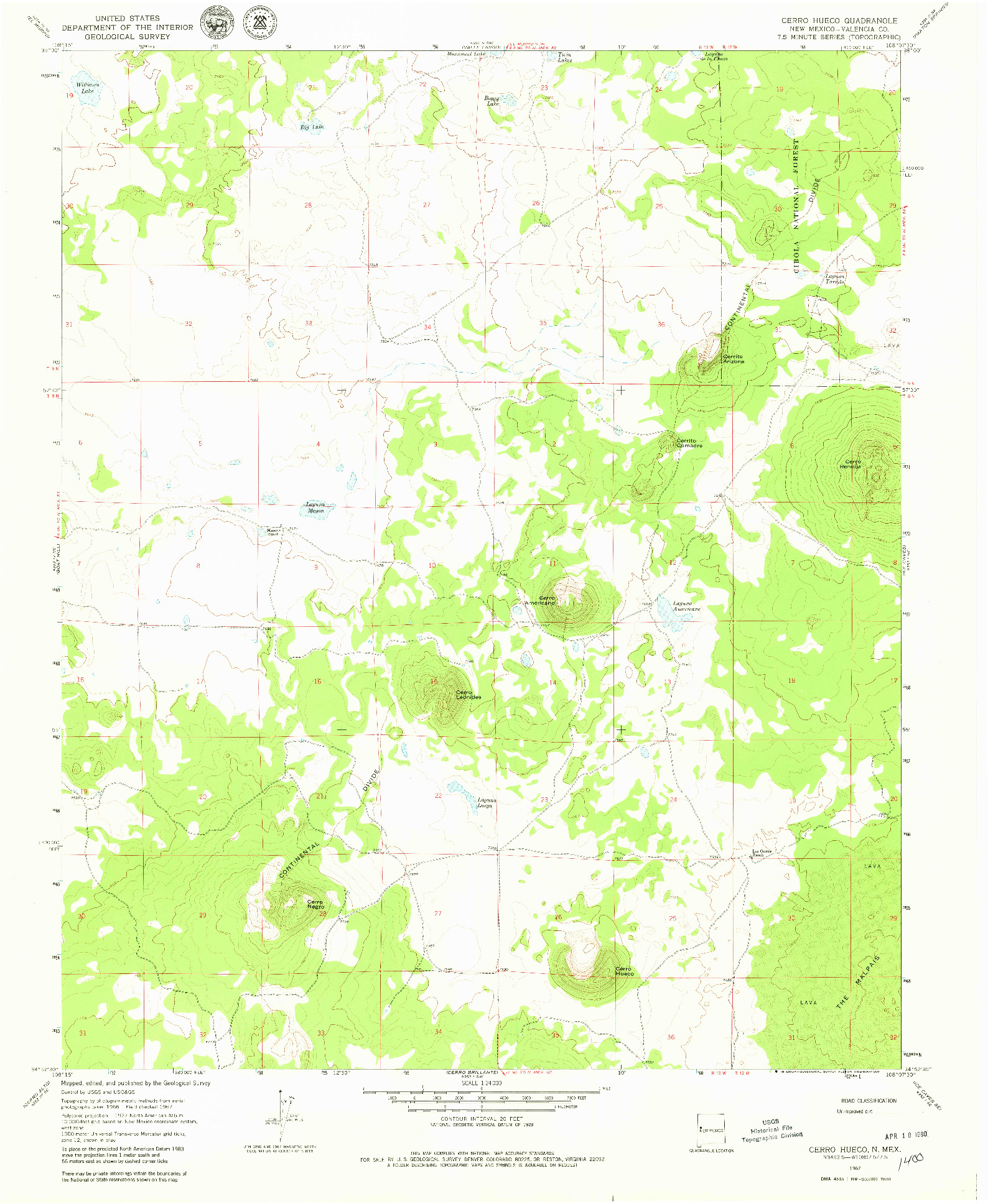 USGS 1:24000-SCALE QUADRANGLE FOR CERRO HUECO, NM 1967