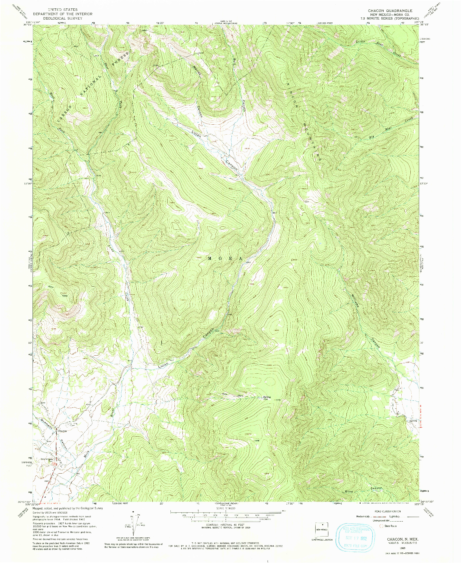 USGS 1:24000-SCALE QUADRANGLE FOR CHACON, NM 1965
