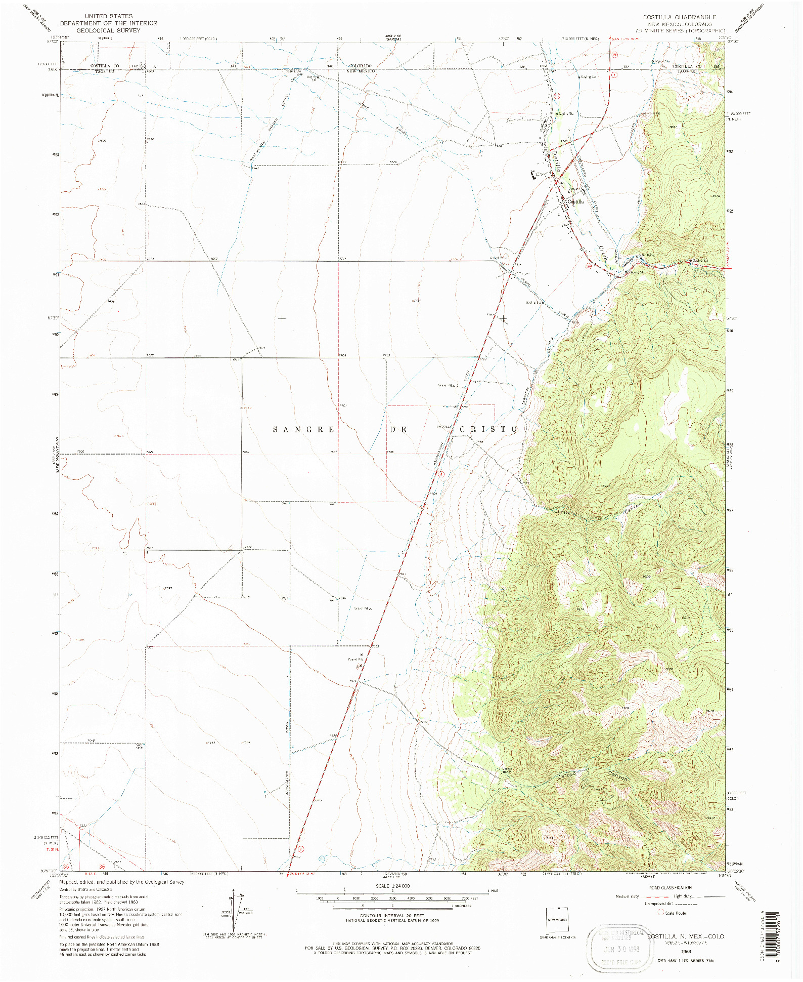 USGS 1:24000-SCALE QUADRANGLE FOR COSTILLA, NM 1963