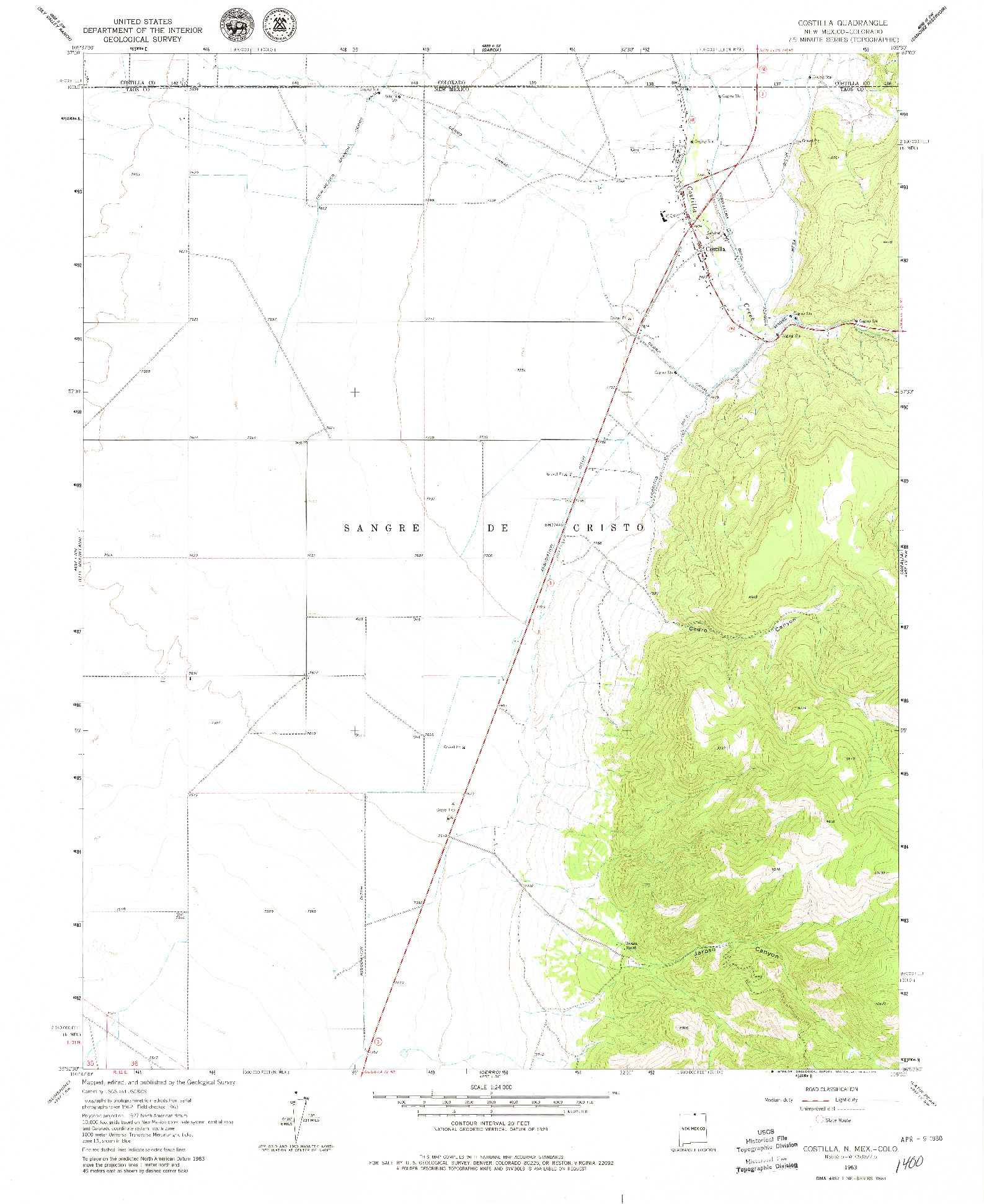 USGS 1:24000-SCALE QUADRANGLE FOR COSTILLA, NM 1963