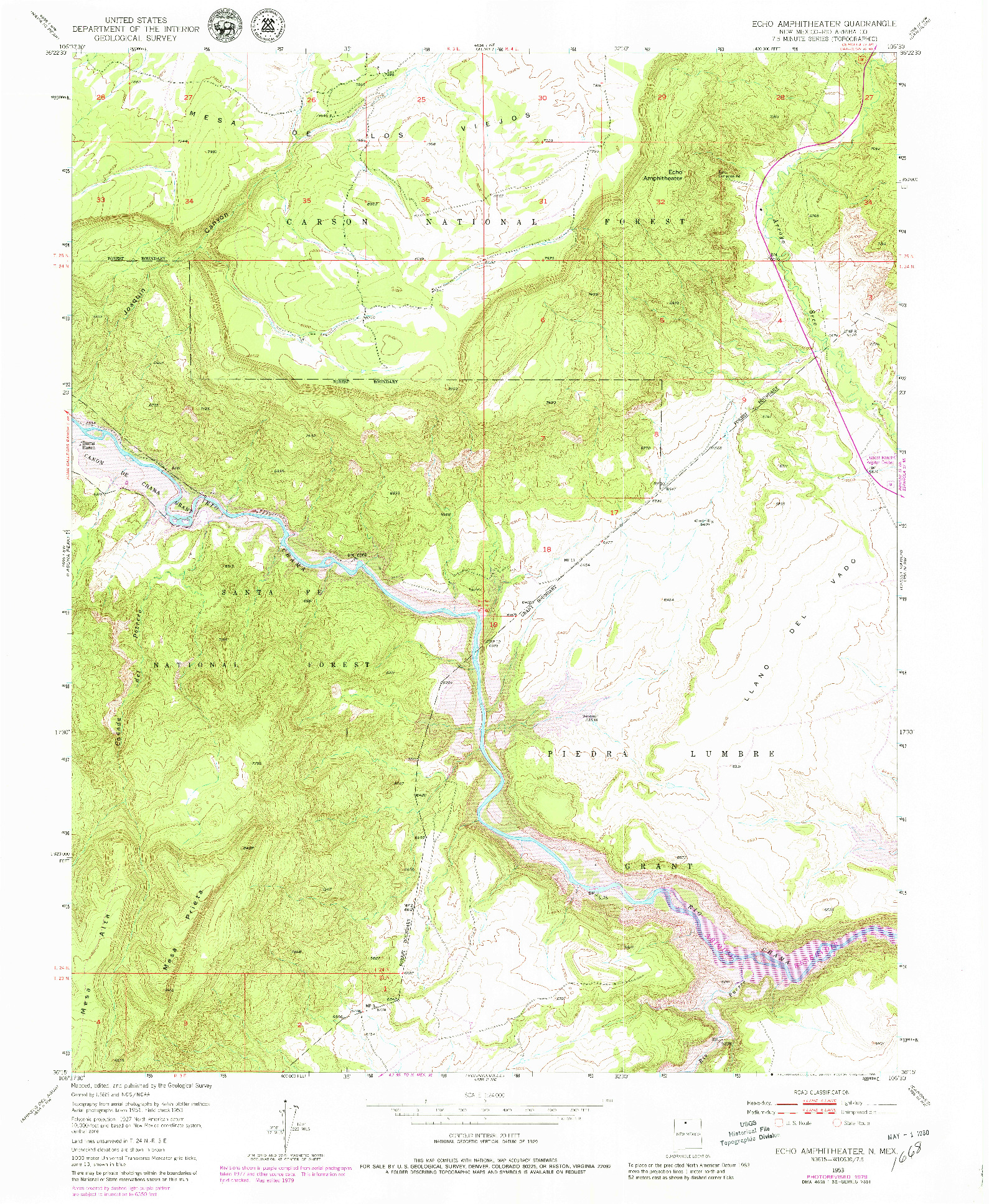 USGS 1:24000-SCALE QUADRANGLE FOR ECHO AMPITHEATER, NM 1953