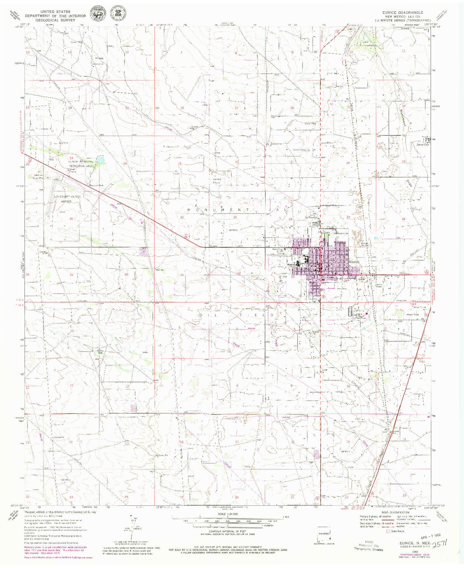 USGS 1:24000-SCALE QUADRANGLE FOR EUNICE, NM 1969