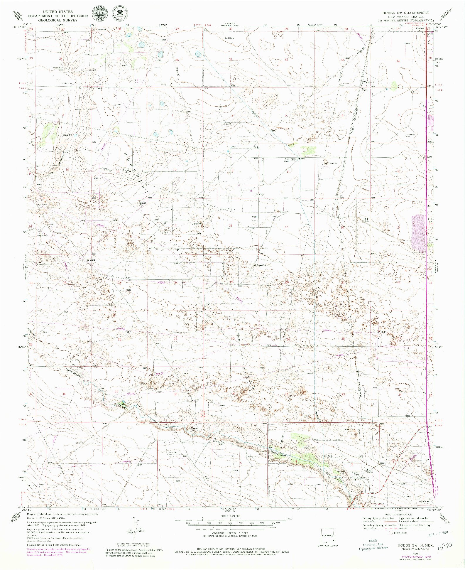 USGS 1:24000-SCALE QUADRANGLE FOR HOBBS SW, NM 1969