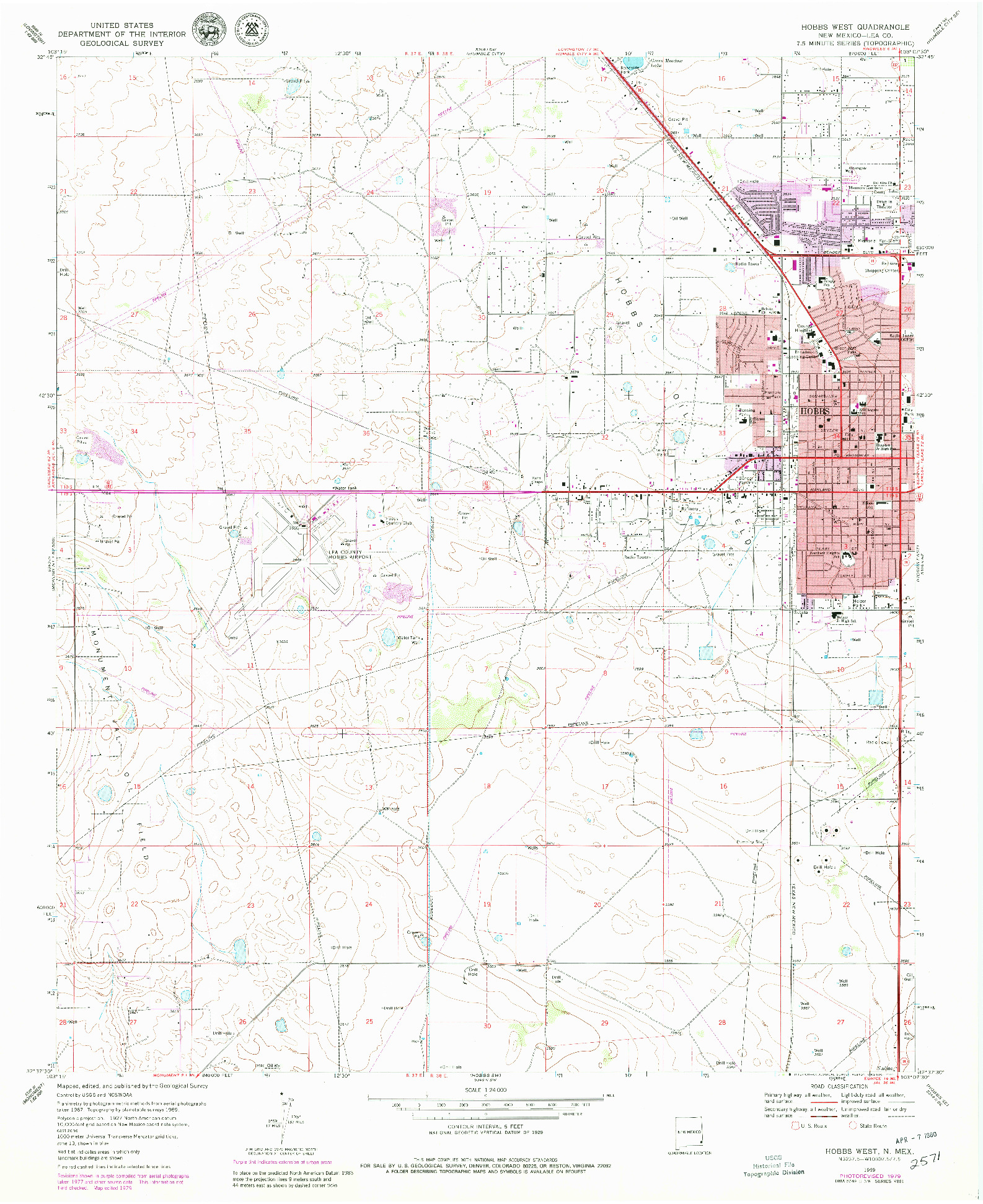 USGS 1:24000-SCALE QUADRANGLE FOR HOBBS WEST, NM 1969