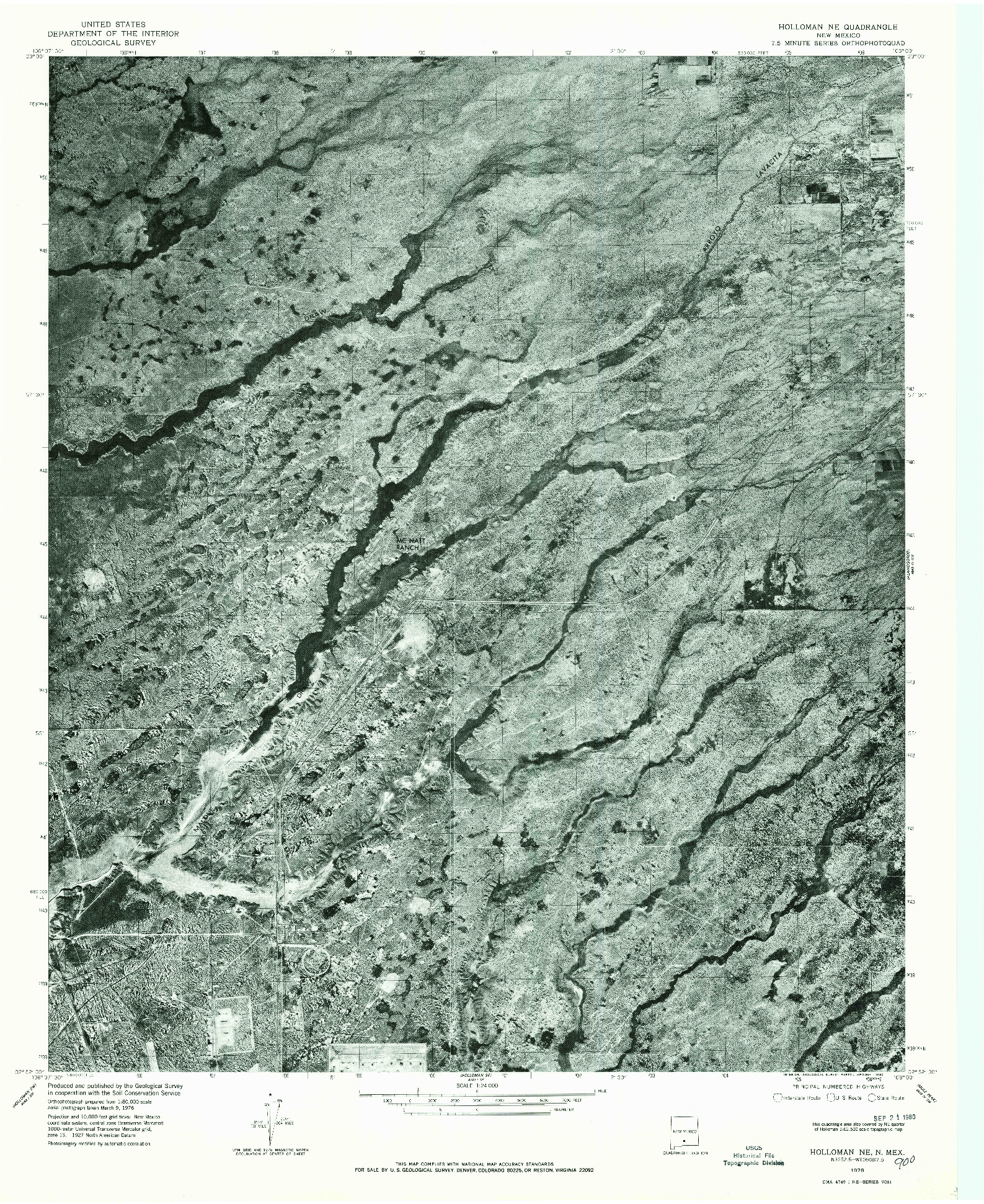USGS 1:24000-SCALE QUADRANGLE FOR HOLLOMAN NE, NM 1976