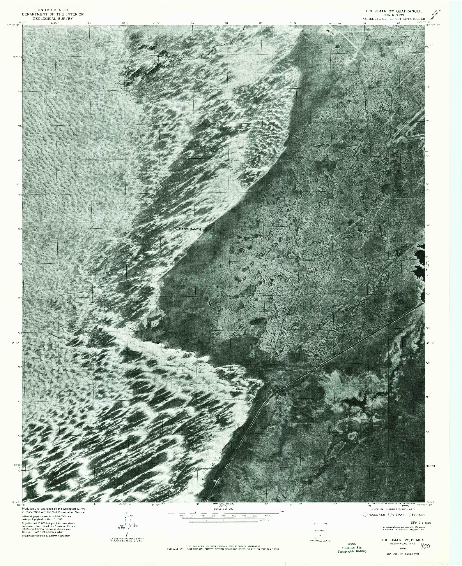 USGS 1:24000-SCALE QUADRANGLE FOR HOLLOMAN SW, NM 1976