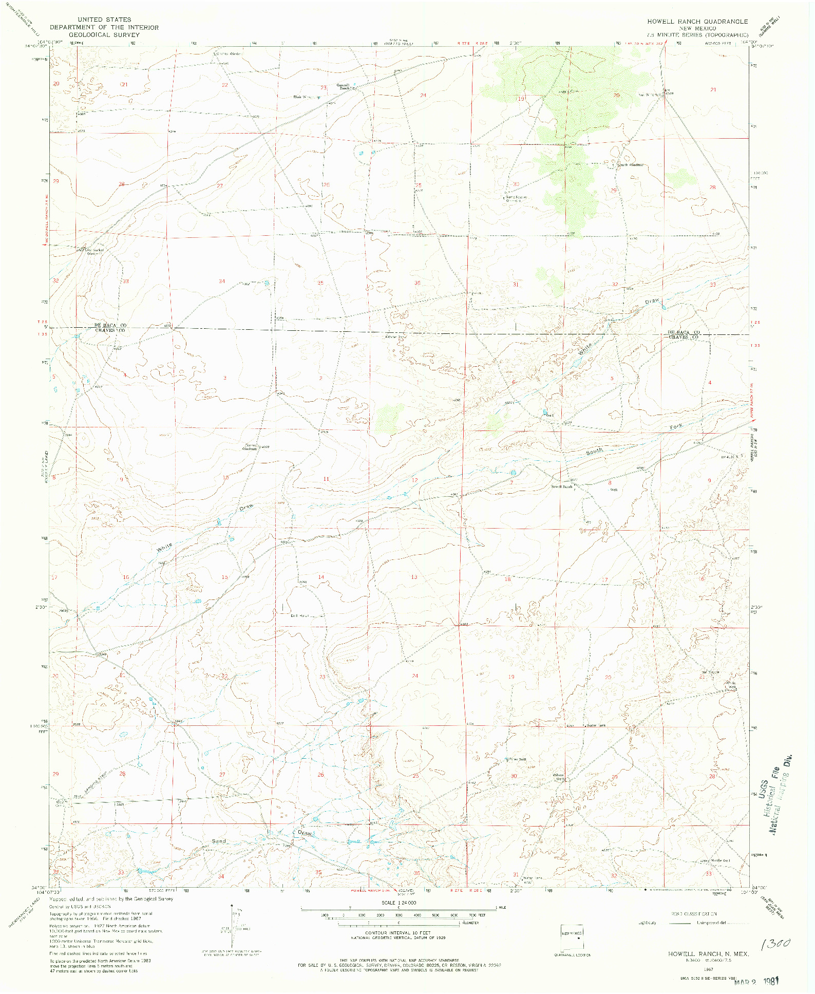 USGS 1:24000-SCALE QUADRANGLE FOR HOWELL RANCH, NM 1967