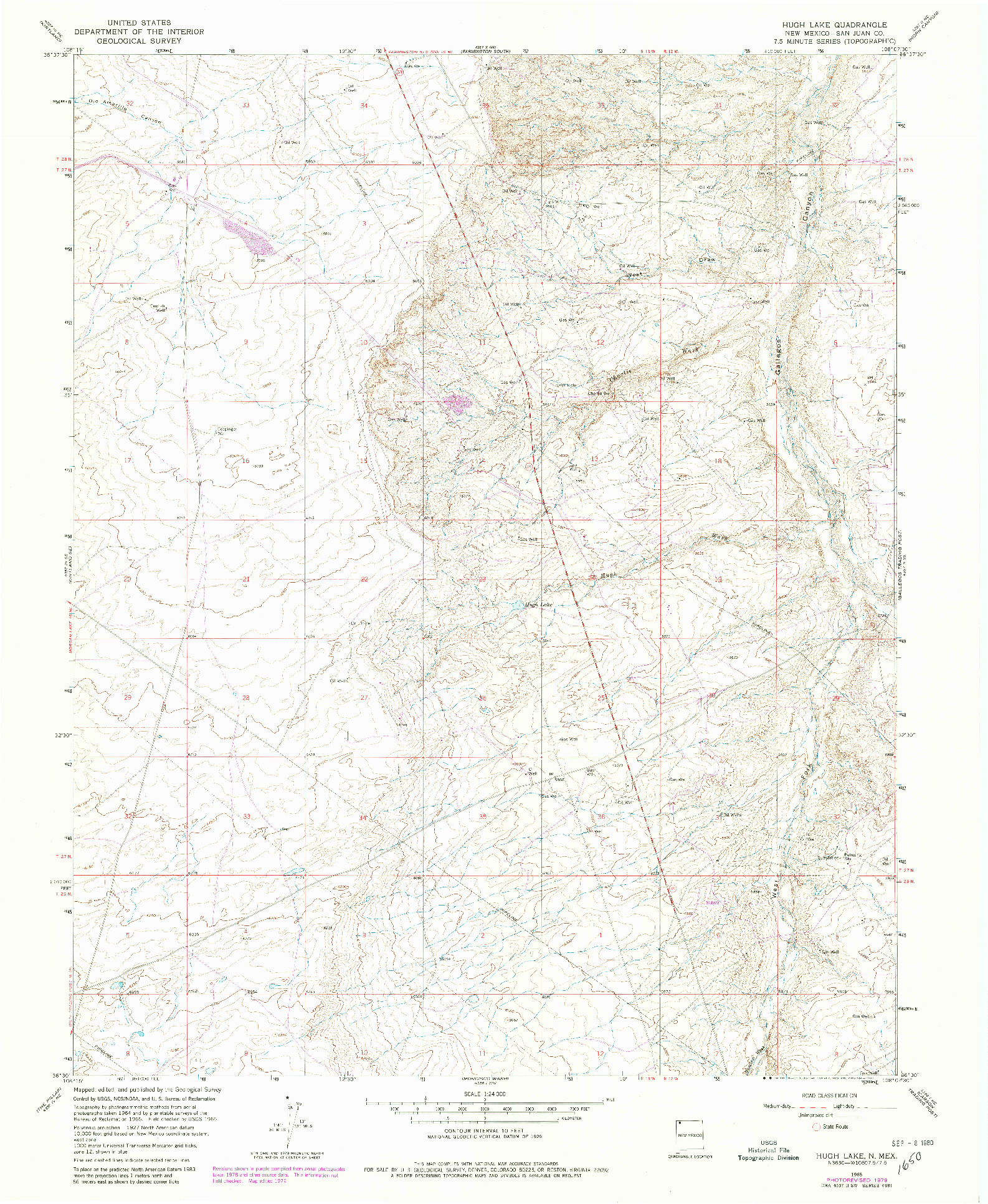 USGS 1:24000-SCALE QUADRANGLE FOR HUGH LAKE, NM 1965