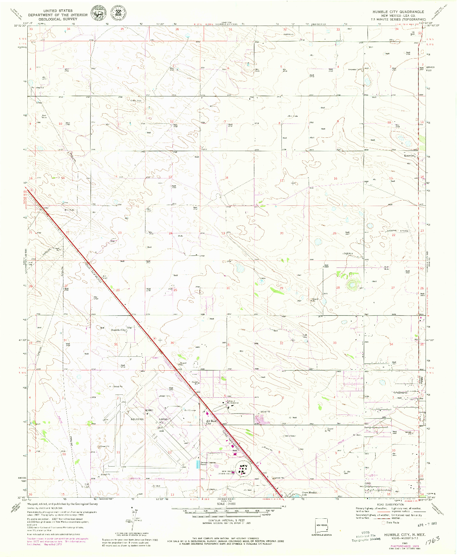 USGS 1:24000-SCALE QUADRANGLE FOR HUMBLE CITY, NM 1969