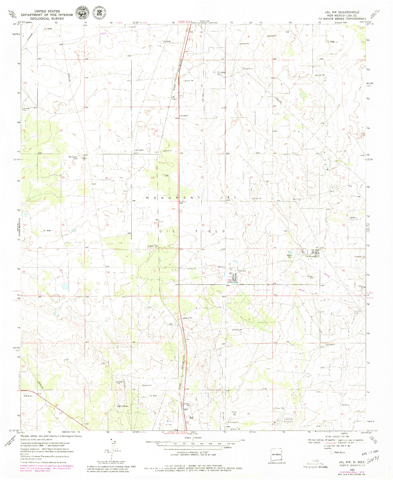 USGS 1:24000-SCALE QUADRANGLE FOR JAL NW, NM 1969