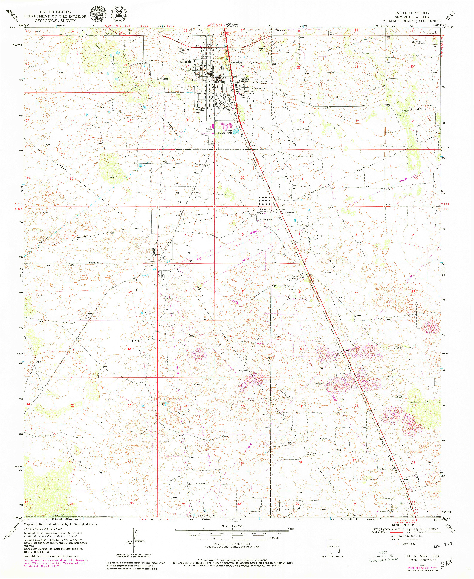 USGS 1:24000-SCALE QUADRANGLE FOR JAL, NM 1969