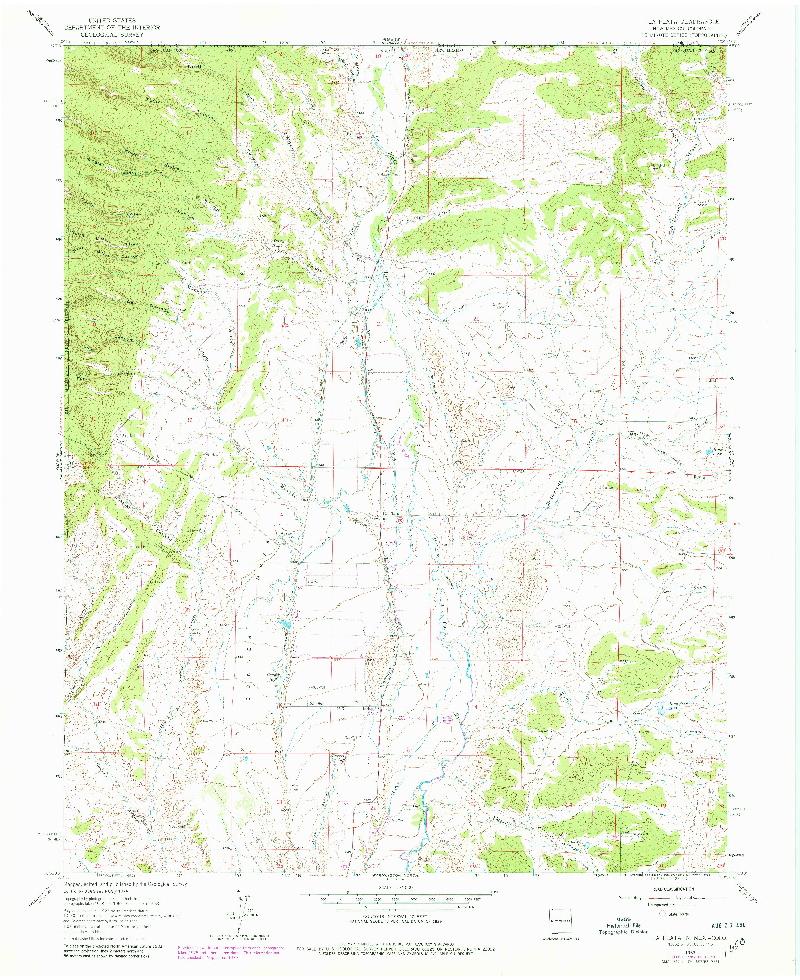USGS 1:24000-SCALE QUADRANGLE FOR LA PLATA, NM 1963