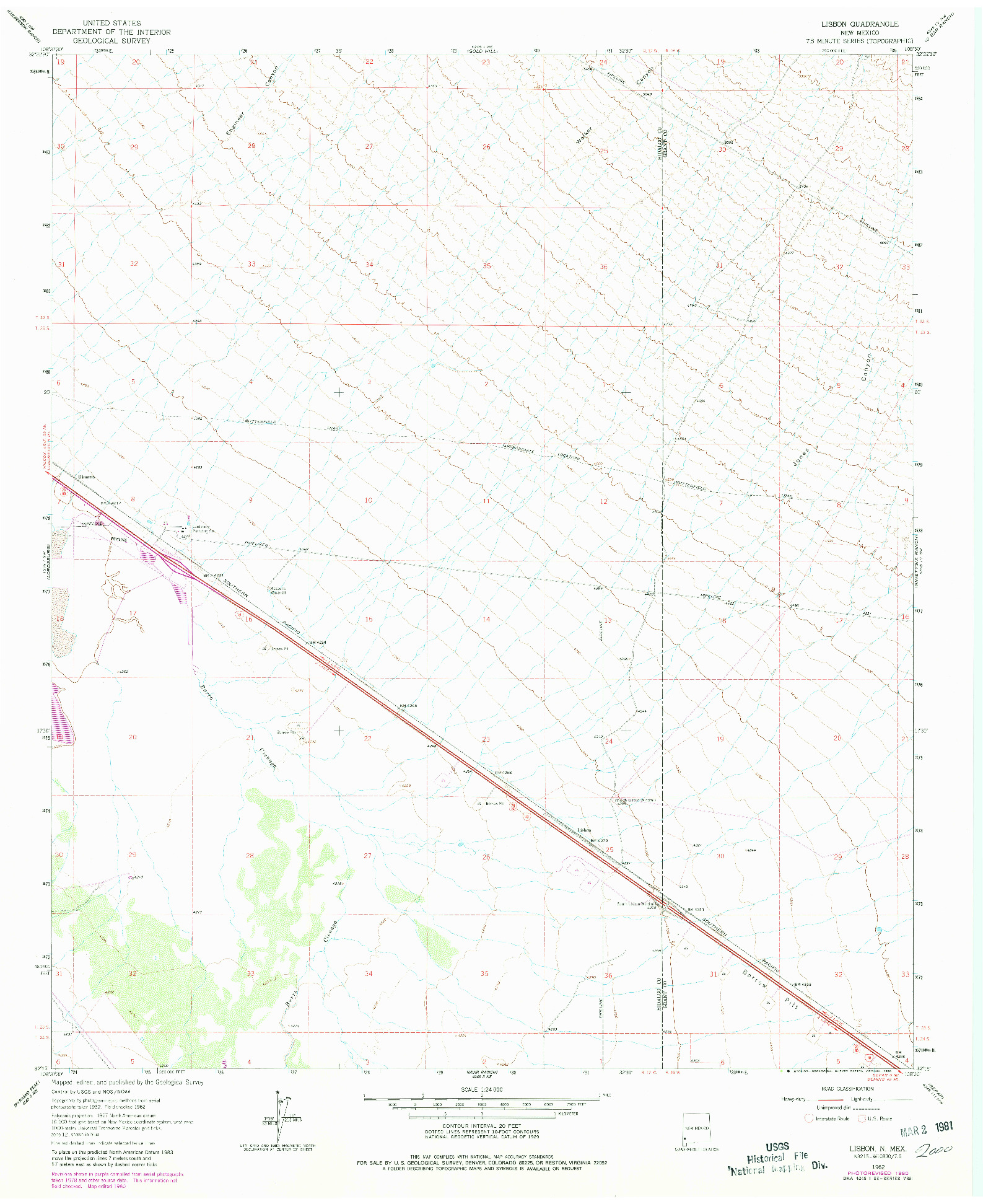 USGS 1:24000-SCALE QUADRANGLE FOR LISBON, NM 1962