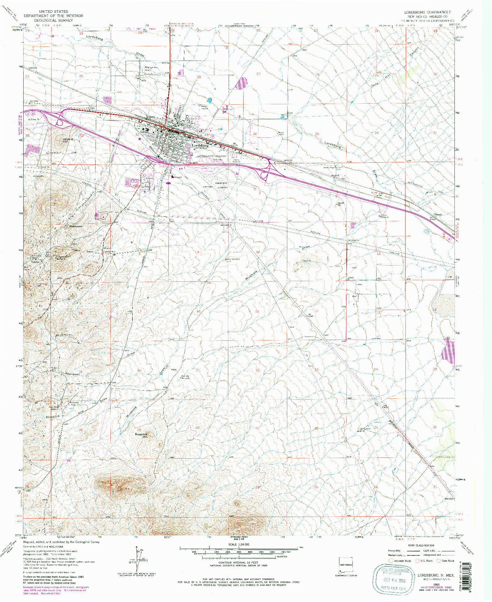 USGS 1:24000-SCALE QUADRANGLE FOR LORDSBURG, NM 1963