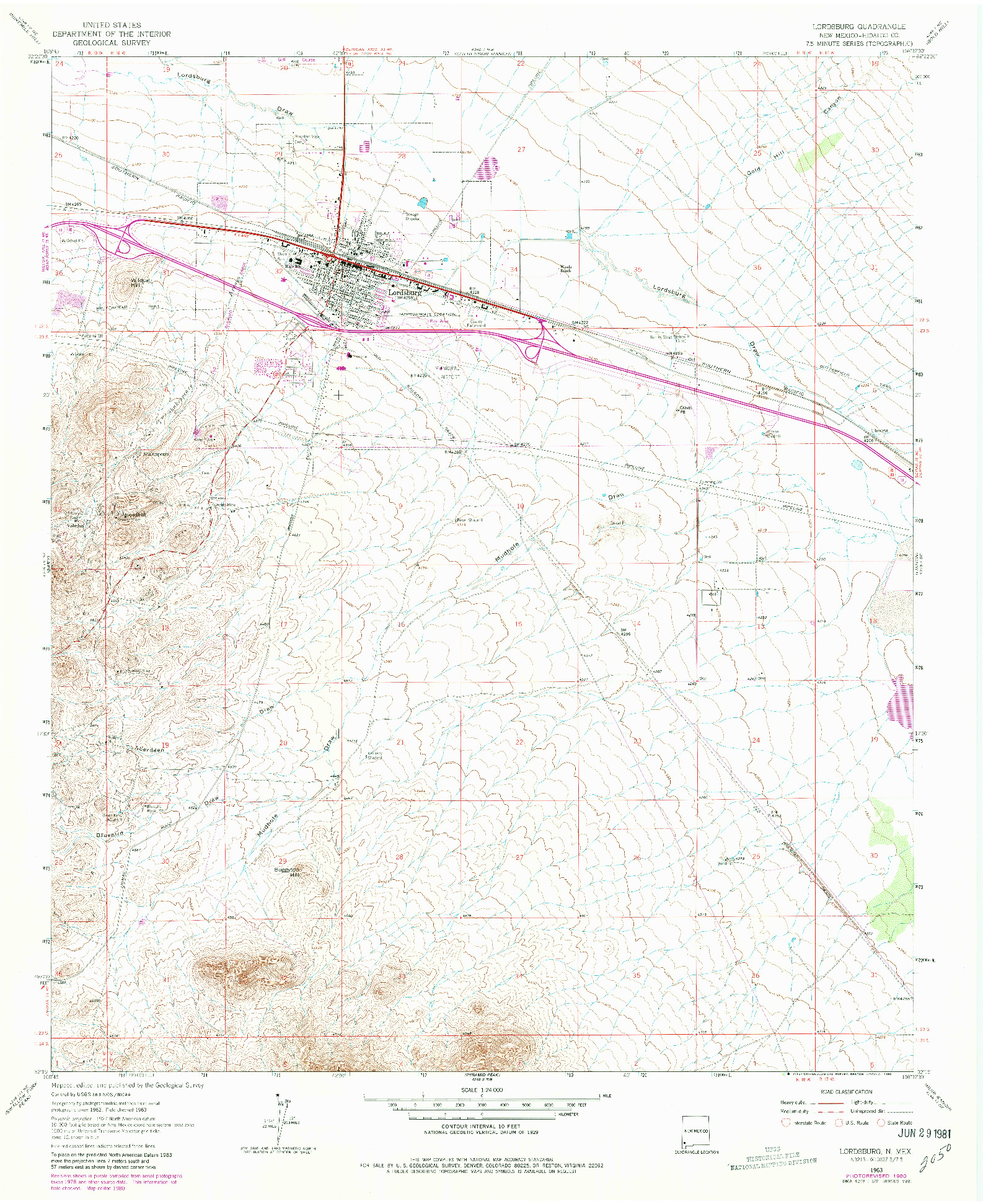 USGS 1:24000-SCALE QUADRANGLE FOR LORDSBURG, NM 1963