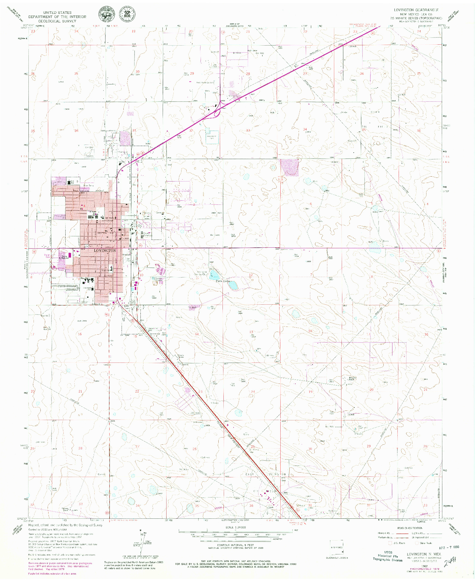 USGS 1:24000-SCALE QUADRANGLE FOR LOVINGTON, NM 1962