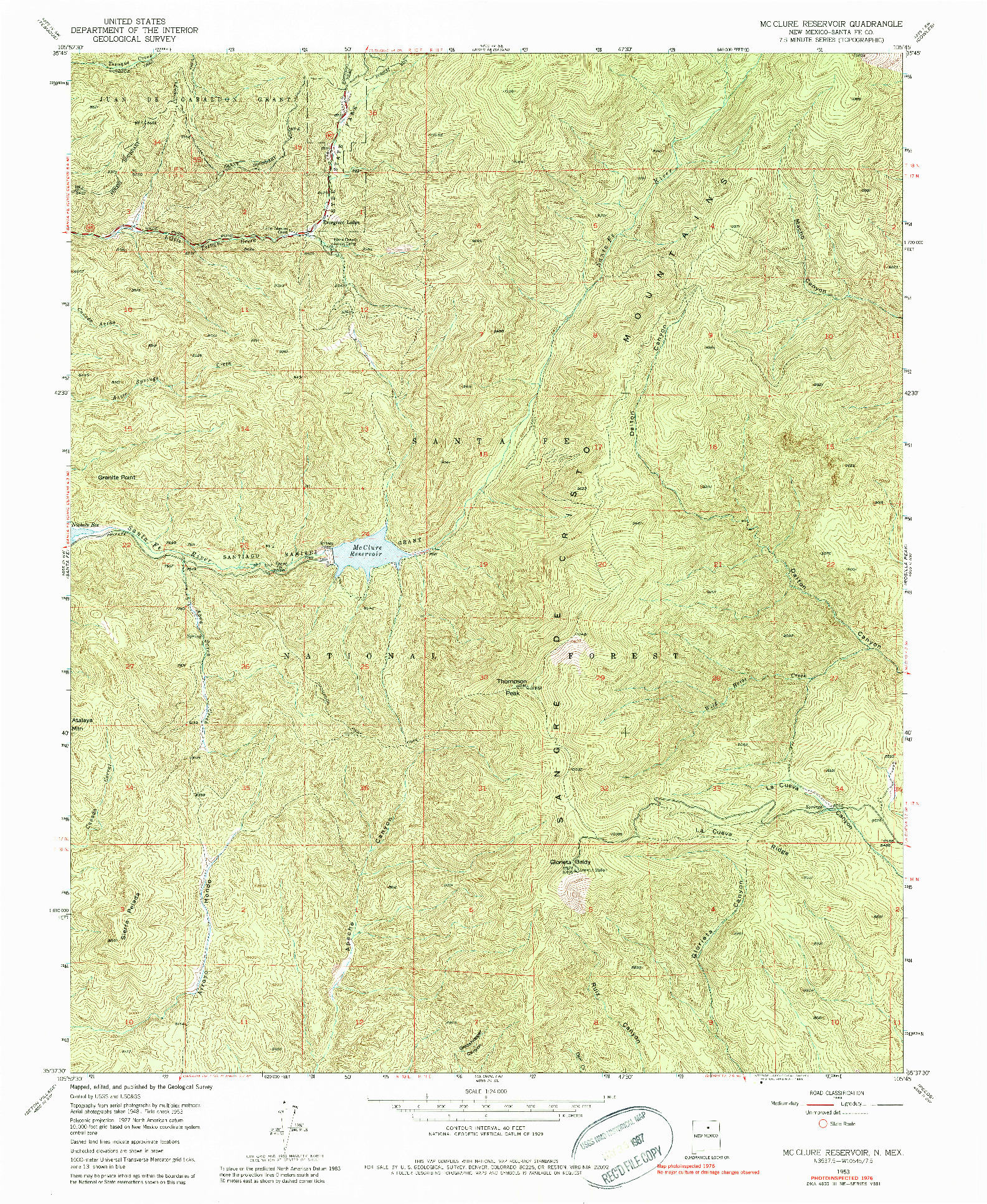 USGS 1:24000-SCALE QUADRANGLE FOR MC CLURE RESERVOIR, NM 1953