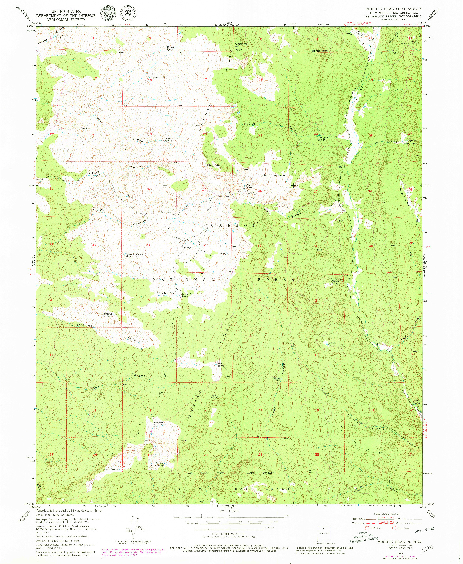 USGS 1:24000-SCALE QUADRANGLE FOR MOGOTE PEAK, NM 1953